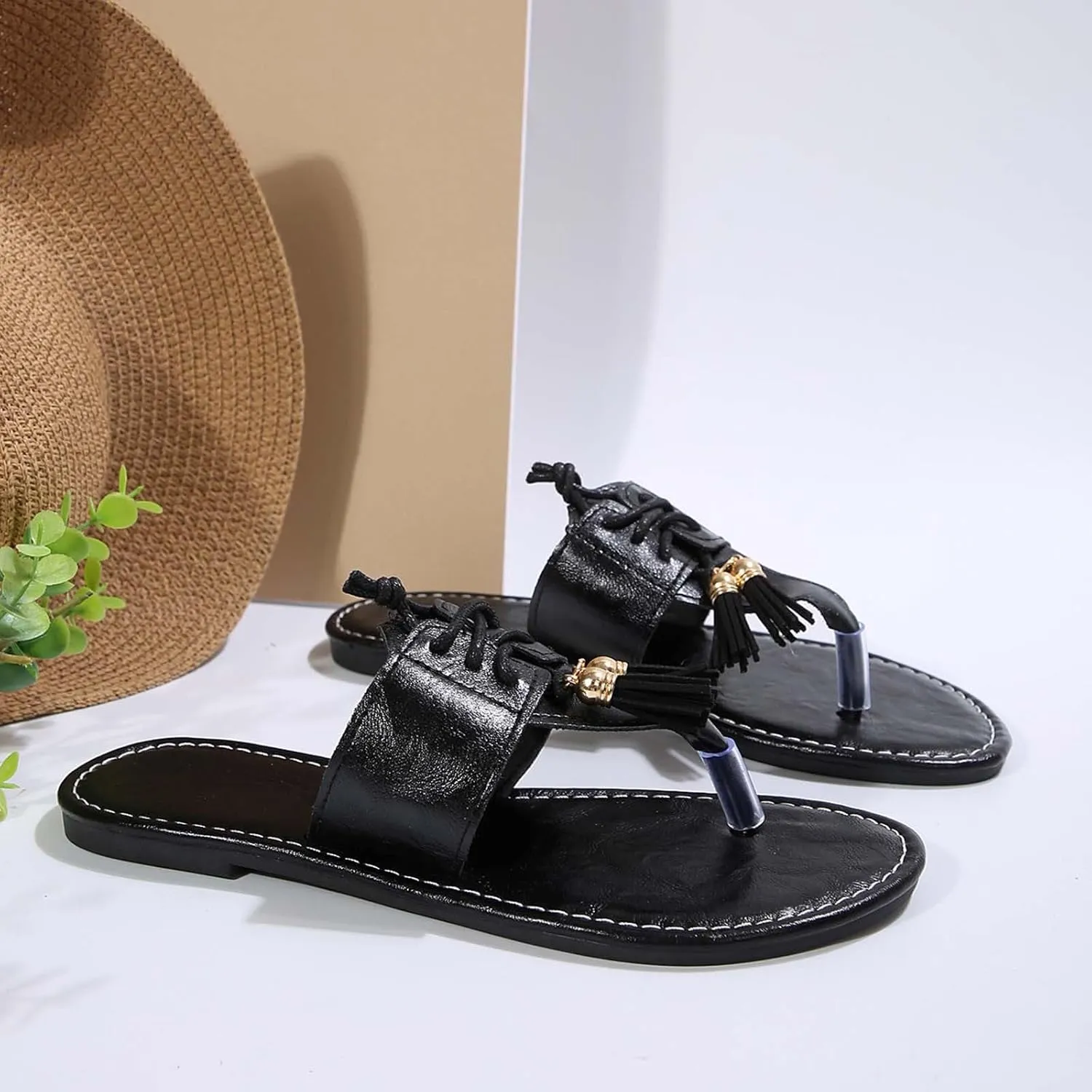 Flower Flip Flops For Women Beach Summer Women'S Dress Shoes Strappy Open Toe Bohemian Flat Sandals
