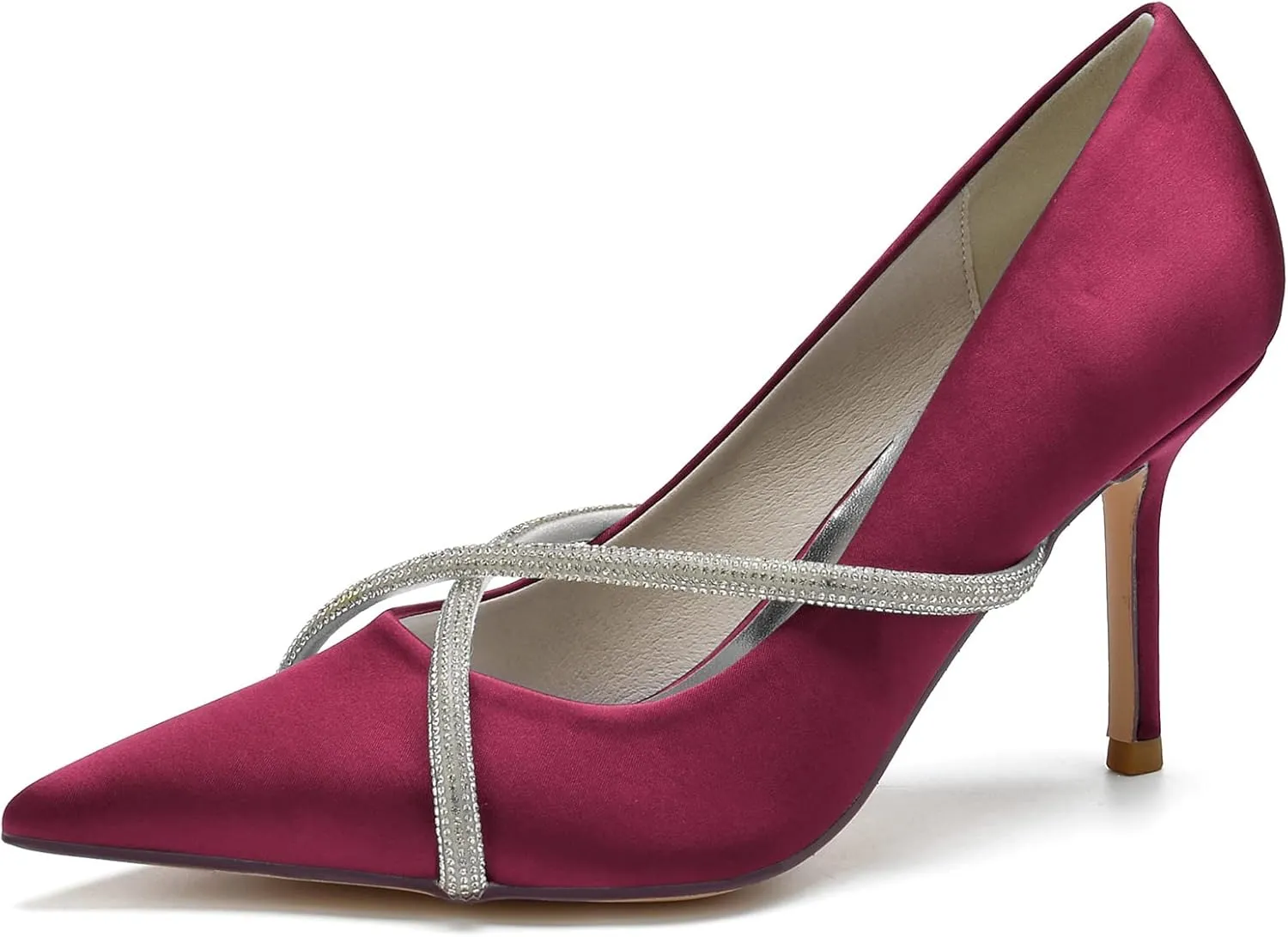FufoneUS Bridal Shoes Stilettos 3 Inch Slip on Formal Dress Shoes for Ladies Wedding Party Evening Work,Burgundy,12