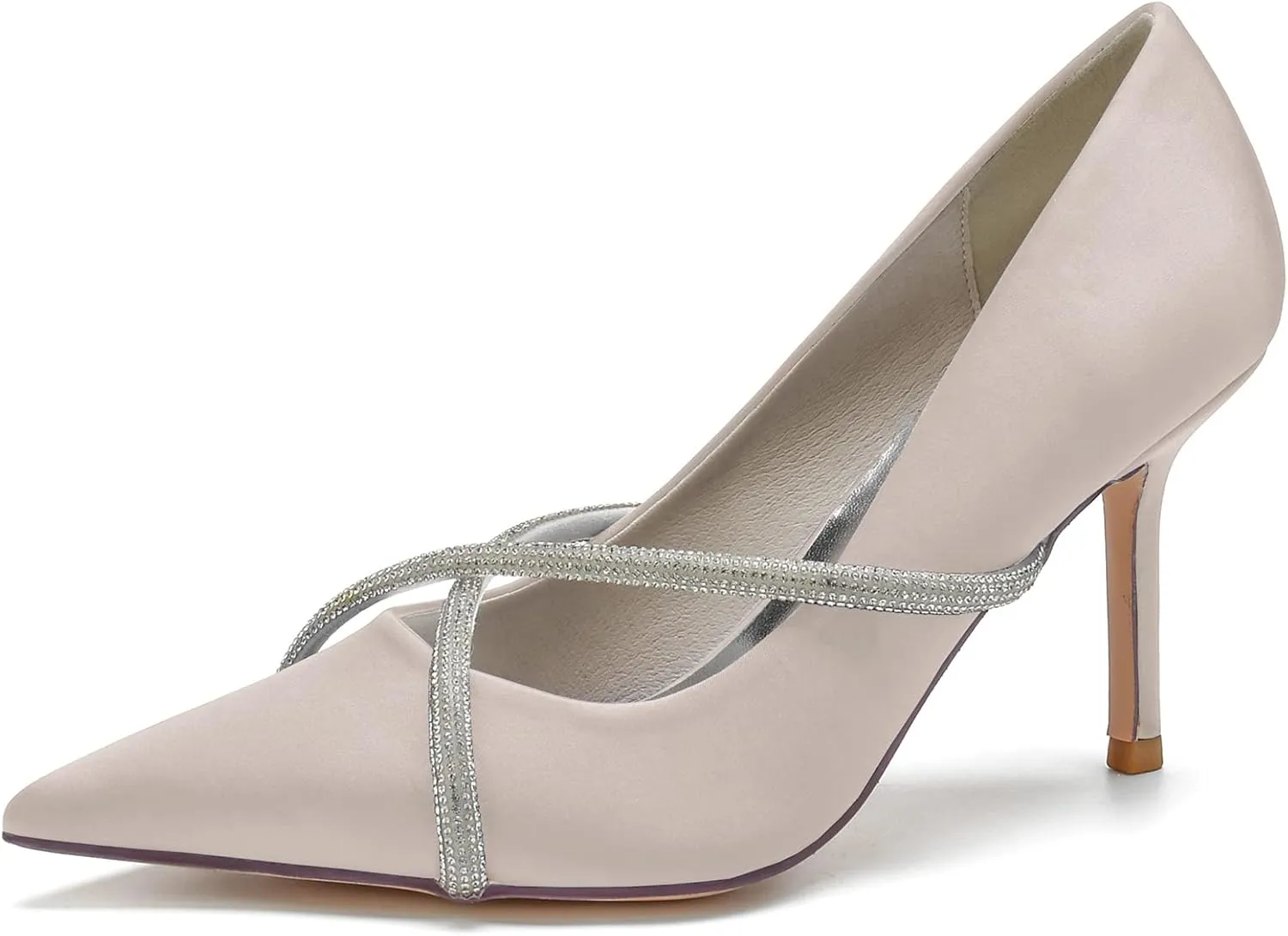 FufoneUS Bridal Shoes Stilettos 3 Inch Slip on Formal Dress Shoes for Ladies Wedding Party Evening Work,Champagne,5