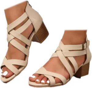 Generic Women's Peep Toe Ankle Strap Low Block Chunky Heels Sandals Party Dress Wedding Evening Pumps Shoes