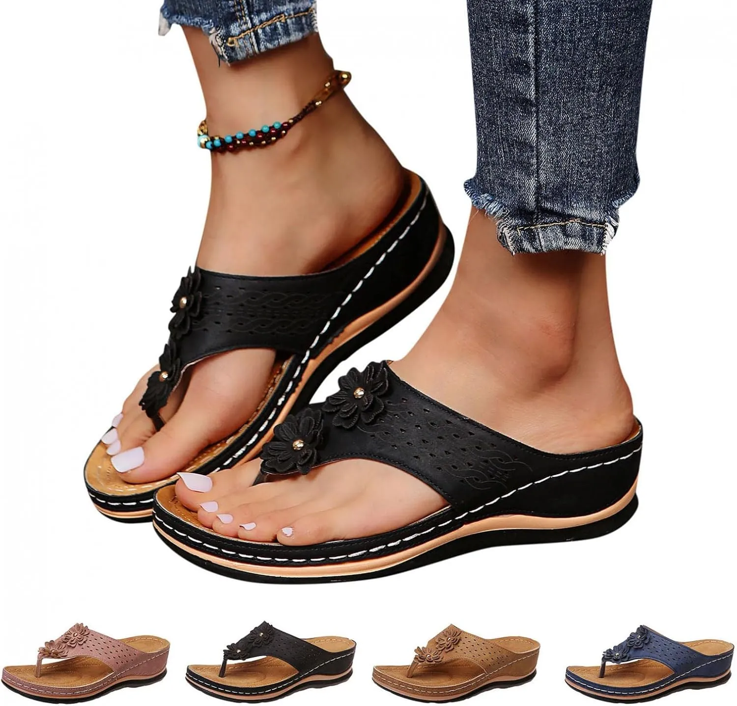 Gibobby Platform Sandals for Women,Women's Sandals Espadrille Wedge Platform Summer Ankle Strap Studded Open Toe Sandal