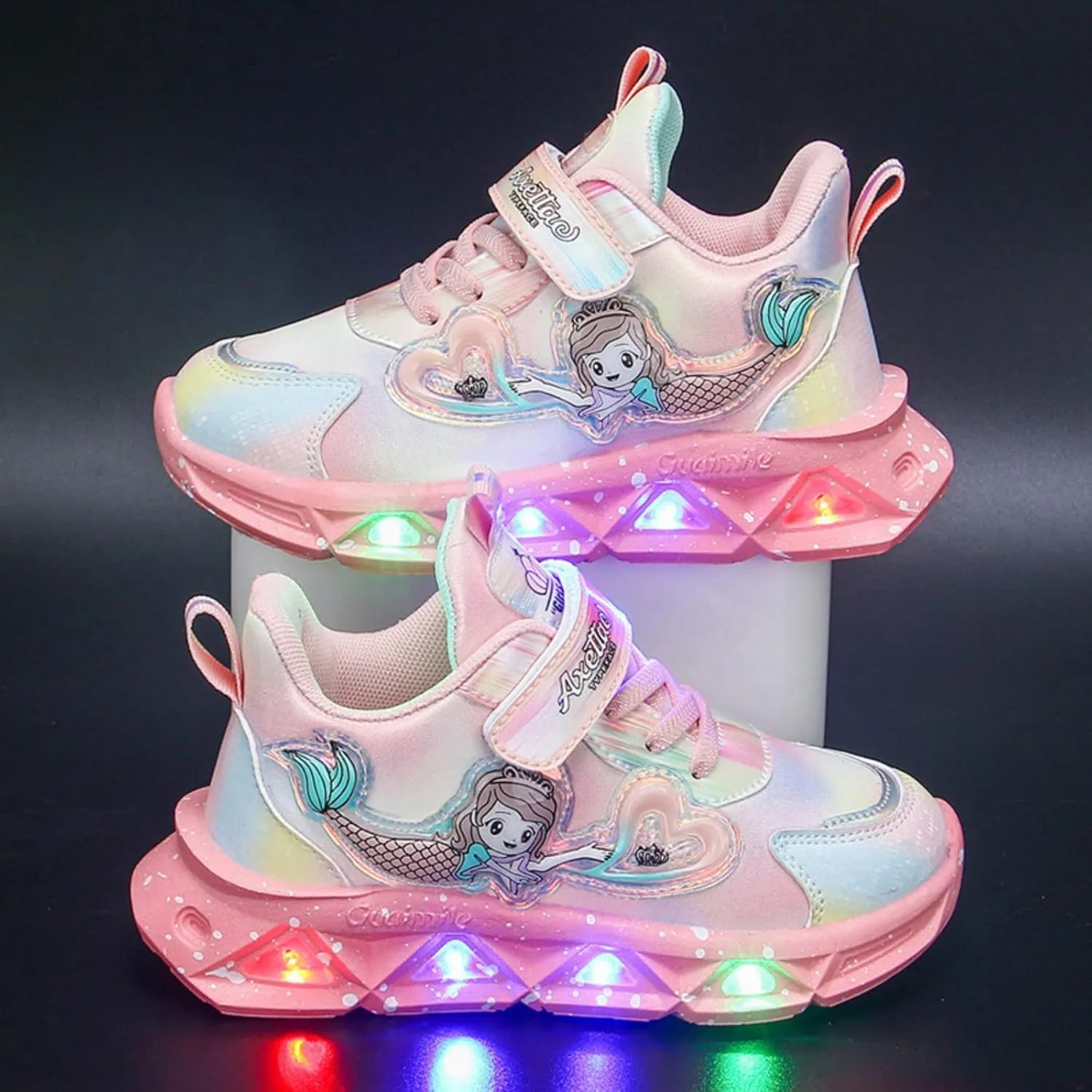 Girls Sneakers Casual Shoes LED Light Up 𝗠ermaid Shoes Slip On Light-Up Sneakers Breathable Mesh Sneakers