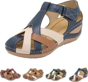Gladiator Sandals for Women Dressy Summer Comfortable Closed Toe Sandals Ankle Strap Wedges Breathable Hollow Out Sandal Casual Anti-Slip Sandal Outdoor Walking Shoes