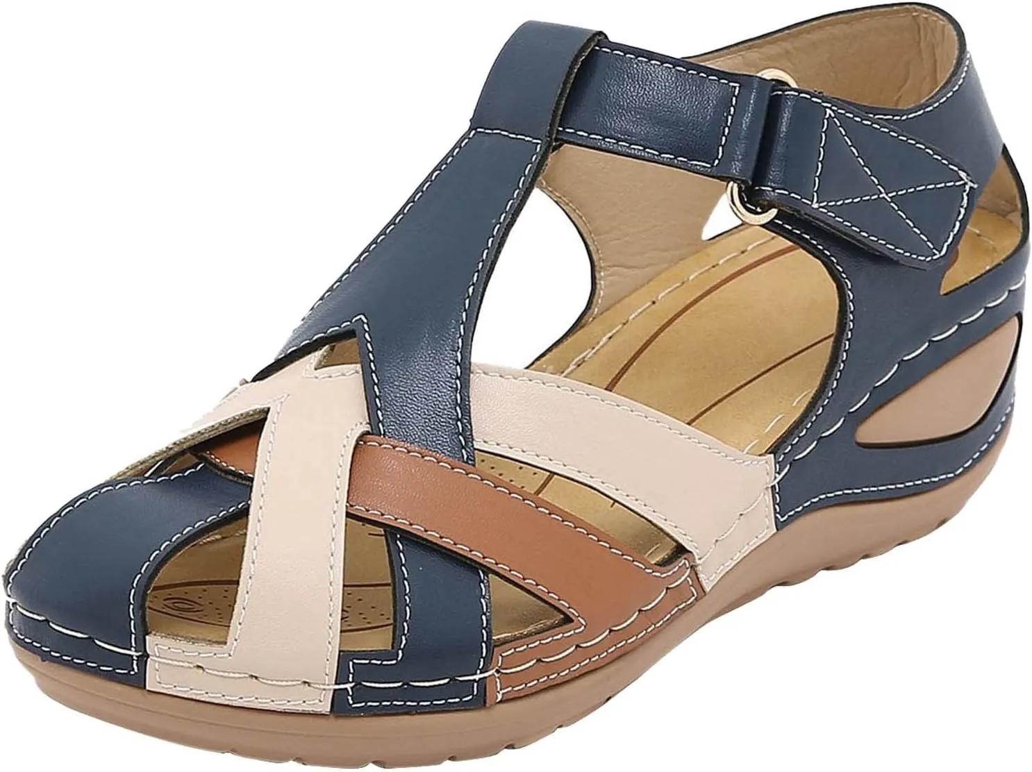 Gladiator Sandals for Women Dressy Summer Comfortable Closed Toe Sandals Ankle Strap Wedges Breathable Hollow Out Sandal Casual Anti-Slip Sandal Outdoor Walking Shoes