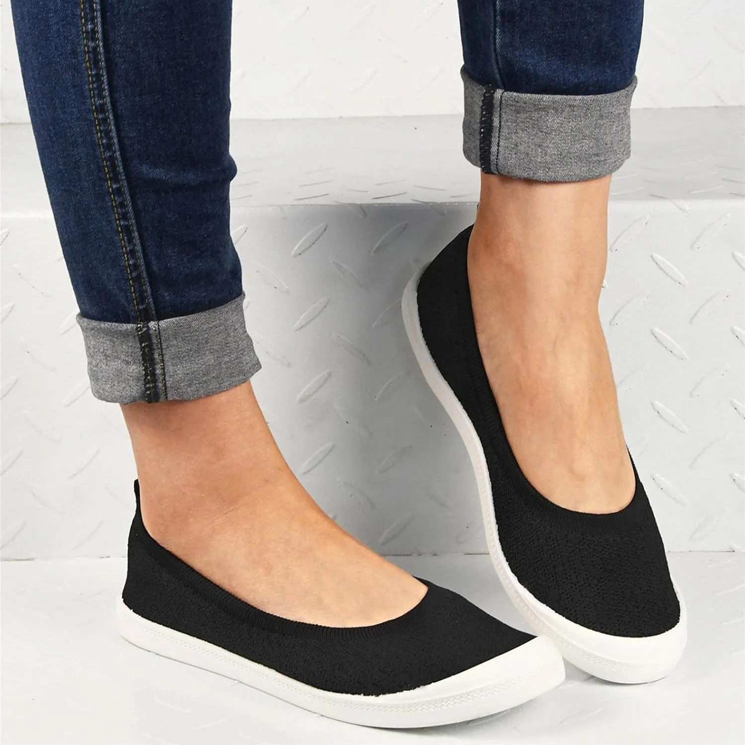 Hbeylia Slip On Loafers For Women Lightweight Breathable Mesh Ballet Flats Walking Shoes Soft Comfort Knit Slip-On Flats Fashion Casual Low Top Knitted Fashion Sneakers Work Nurse Driving Shoes
