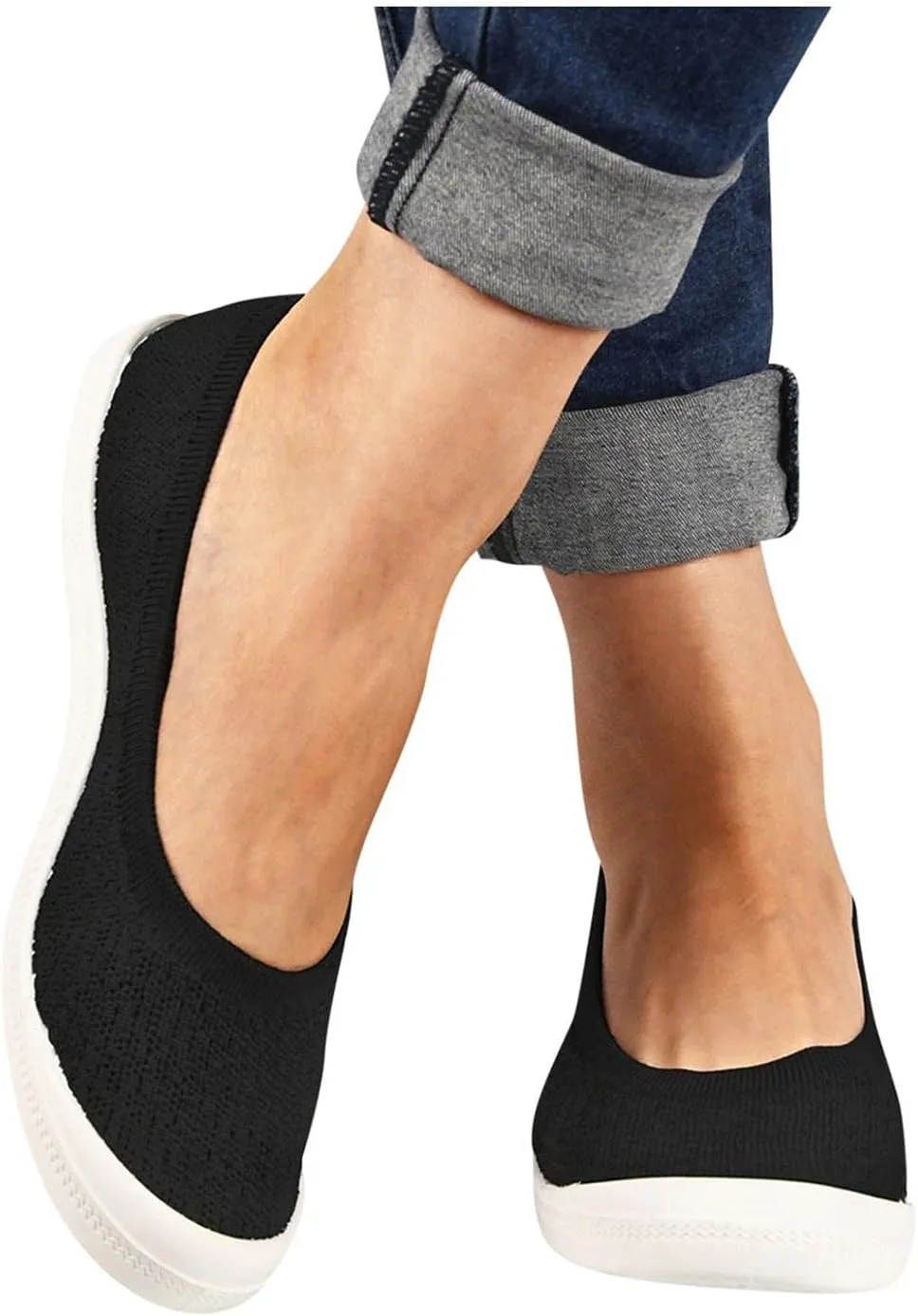Hbeylia Slip On Loafers For Women Lightweight Breathable Mesh Ballet Flats Walking Shoes Soft Comfort Knit Slip-On Flats Fashion Casual Low Top Knitted Fashion Sneakers Work Nurse Driving Shoes