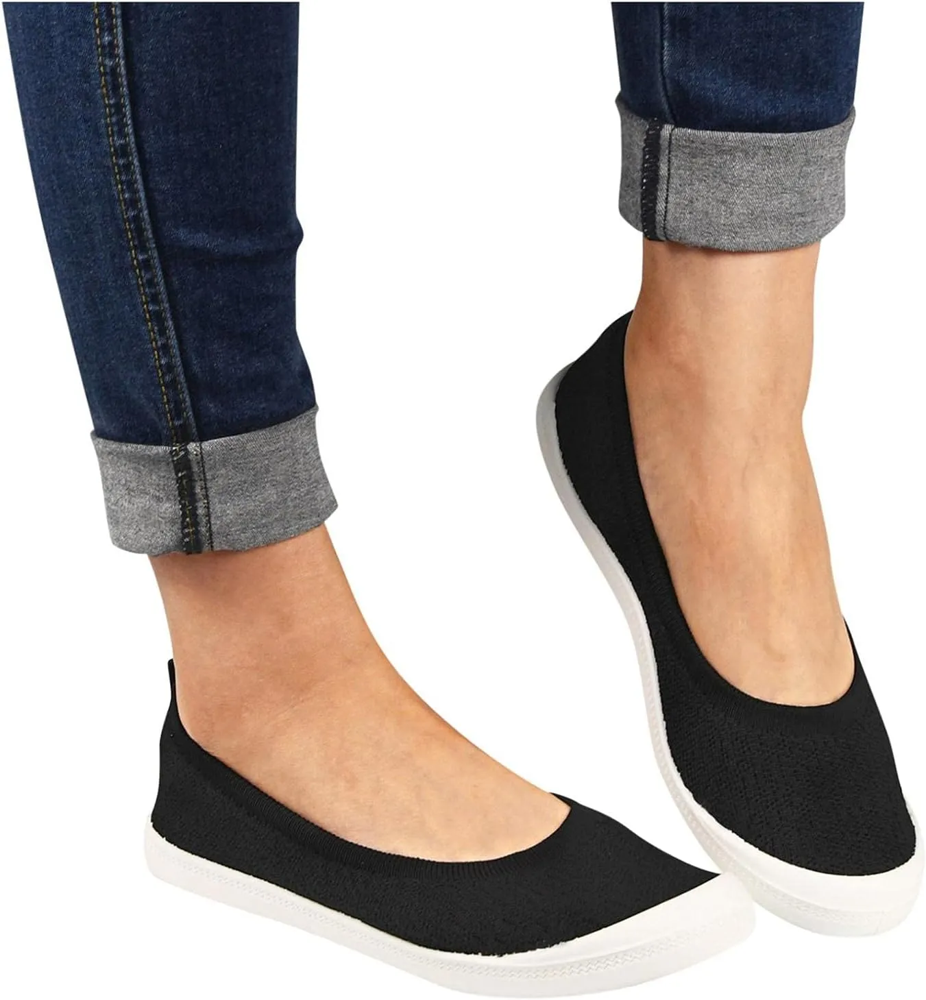 Hbeylia Slip On Loafers For Women Lightweight Breathable Mesh Ballet Flats Walking Shoes Soft Comfort Knit Slip-On Flats Fashion Casual Low Top Knitted Fashion Sneakers Work Nurse Driving Shoes