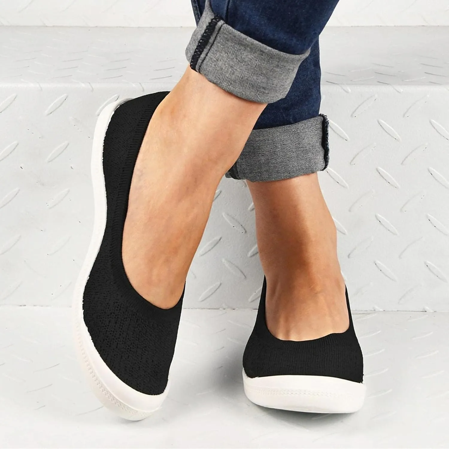 Hbeylia Slip On Loafers For Women Lightweight Breathable Mesh Ballet Flats Walking Shoes Soft Comfort Knit Slip-On Flats Fashion Casual Low Top Knitted Fashion Sneakers Work Nurse Driving Shoes
