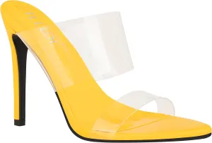 ILLUDE Womens Clear Pointed Toe Sandals Stiletto Heels Transparent Strap High Heels Slip on Mules