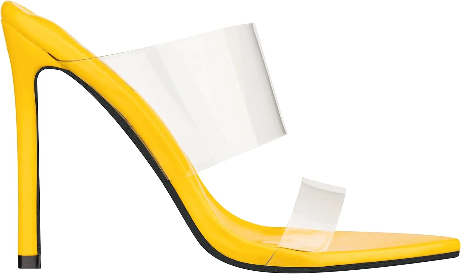 ILLUDE Womens Clear Pointed Toe Sandals Stiletto Heels Transparent Strap High Heels Slip on Mules