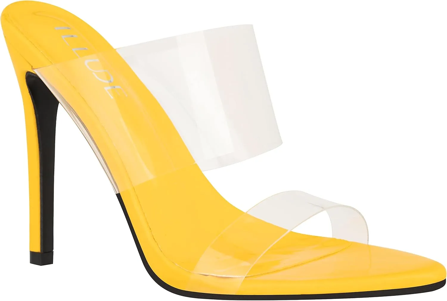 ILLUDE Womens Clear Pointed Toe Sandals Stiletto Heels Transparent Strap High Heels Slip on Mules