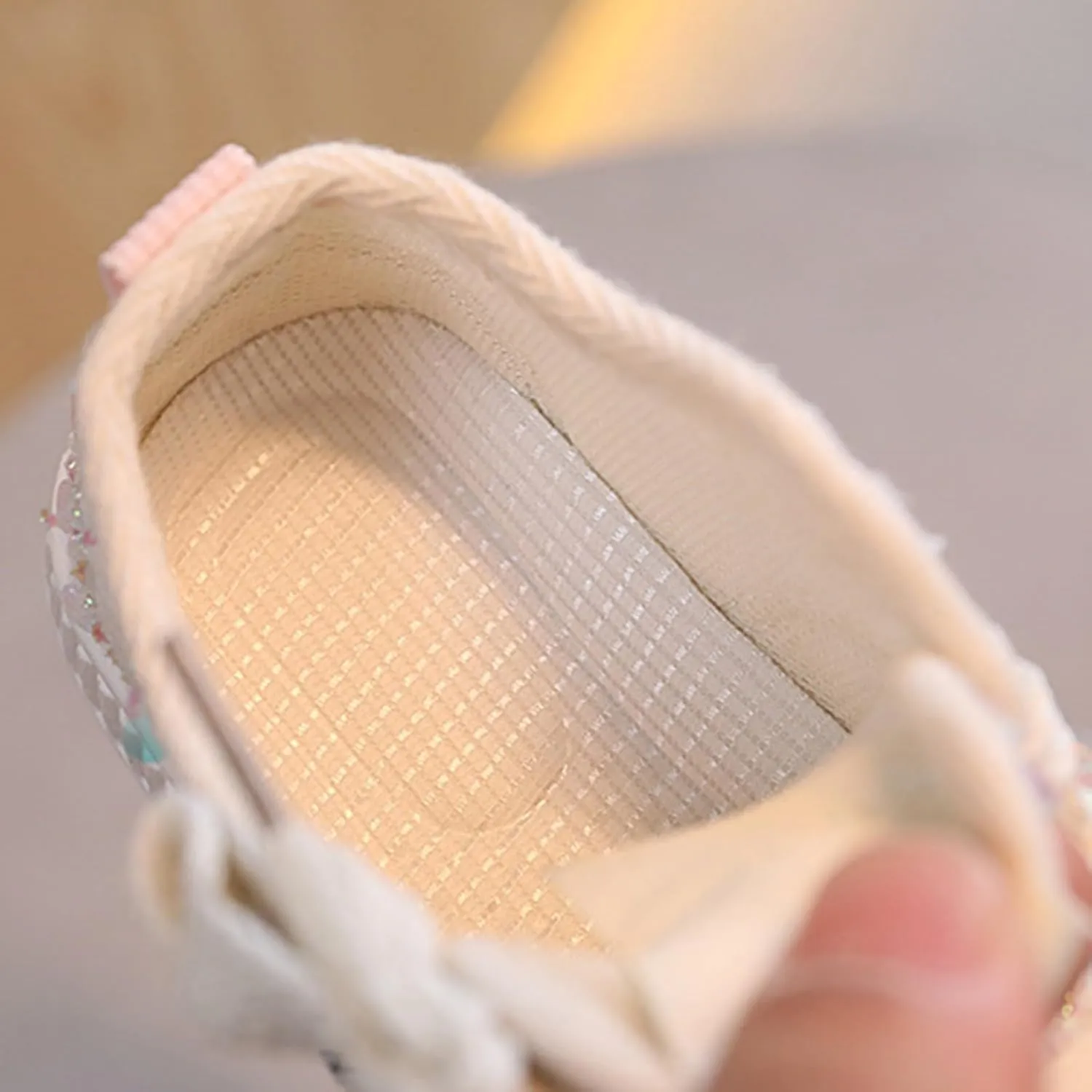 Infant Sequin Canvas Shoes Toddler Lightweight Platform Slip On Walking Sneaker with Easy Fasten Strap for Baby