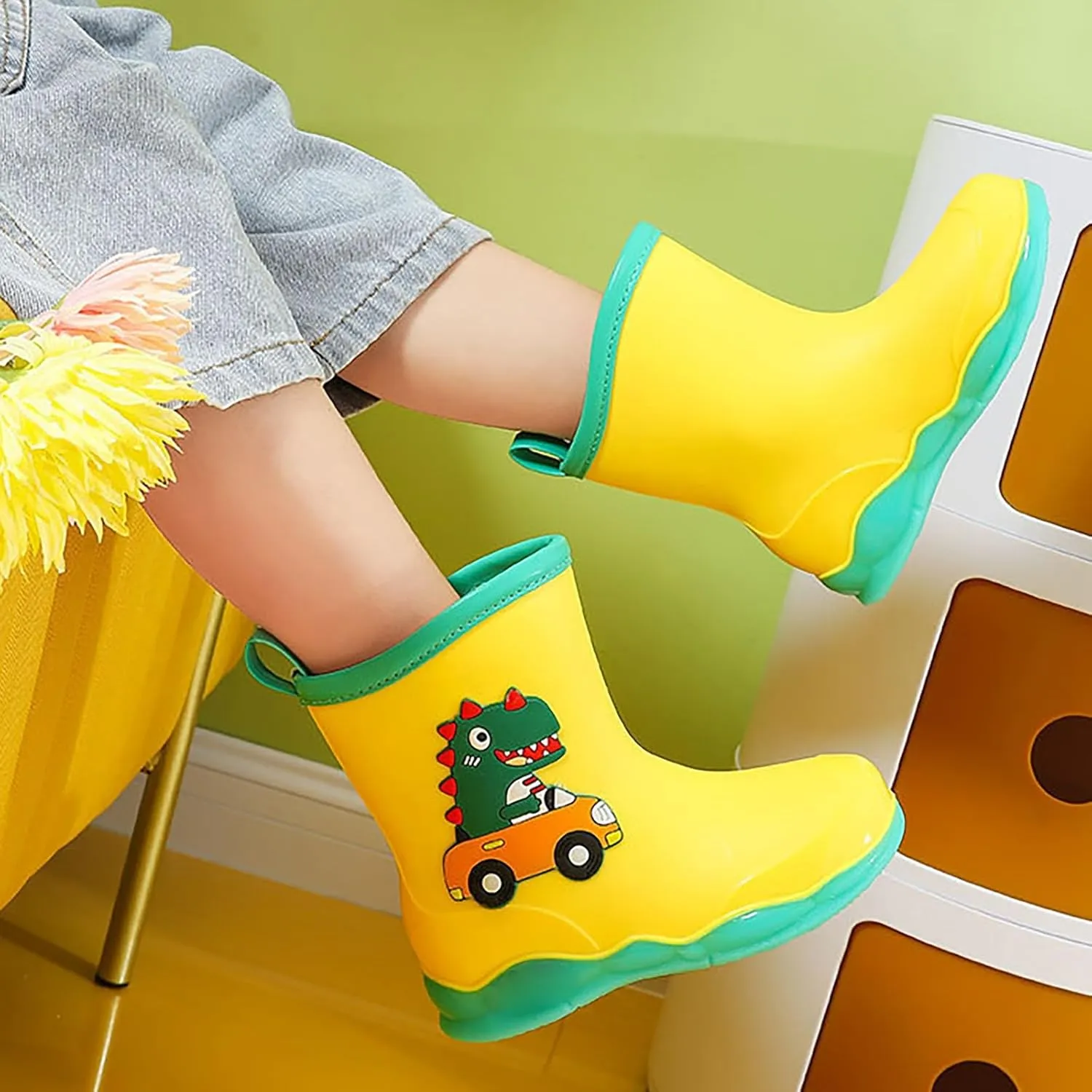 Kids Cartoon Dinosaur Printed Rain Shoes Shoes Outdoor Slip Boots Non Slip Rain Children's Shoes Kids Ankle Boots