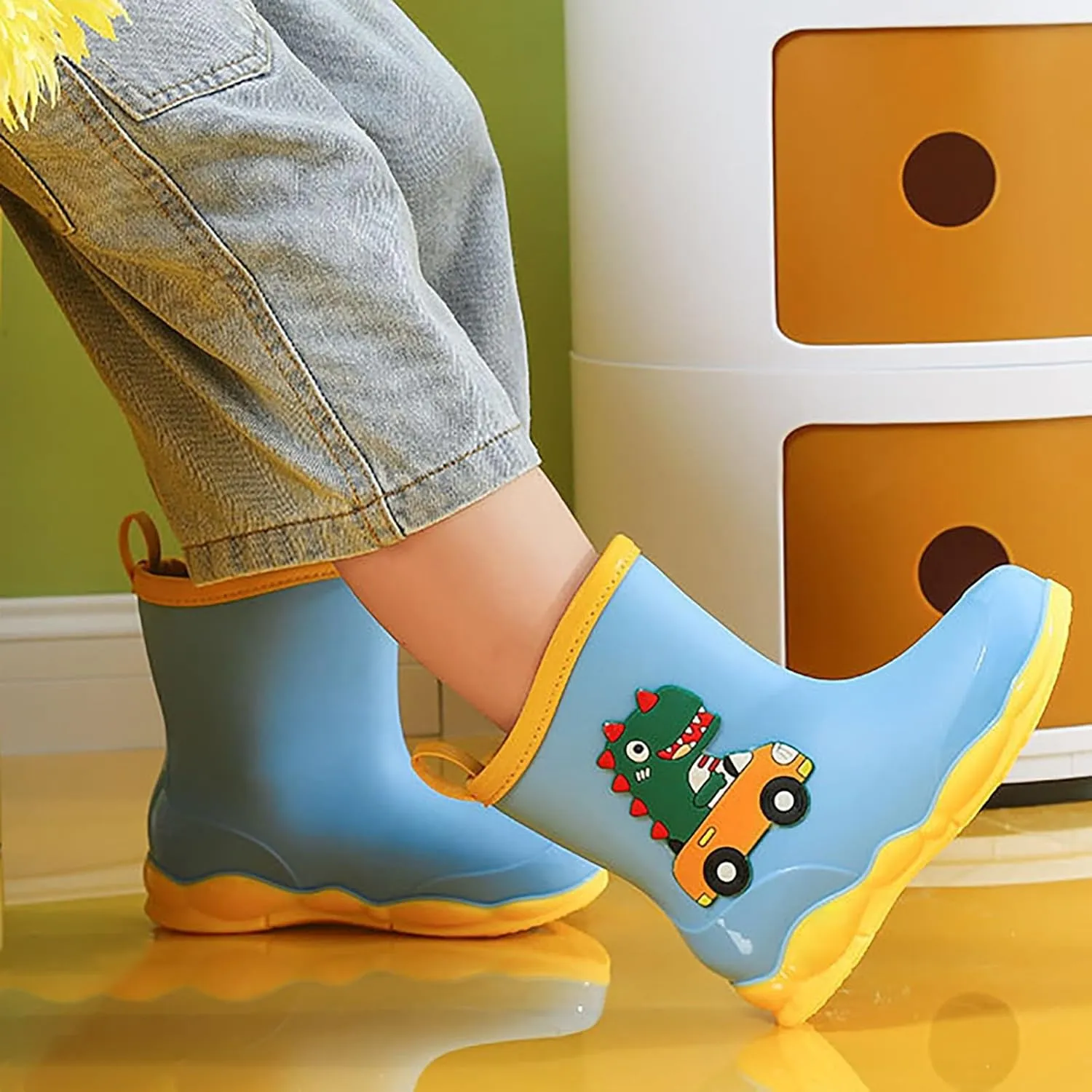 Kids Cartoon Dinosaur Printed Rain Shoes Shoes Outdoor Slip Boots Non Slip Rain Children's Shoes Kids Ankle Boots