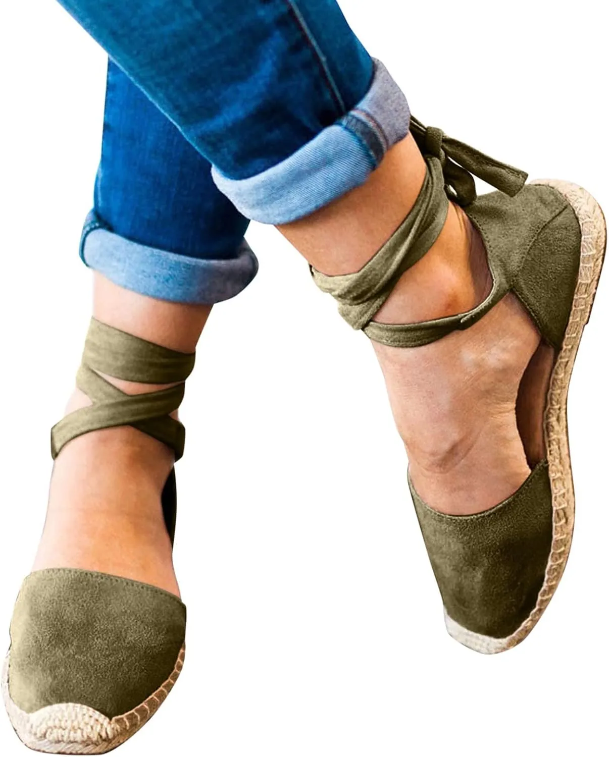 Ladies Flat Sandals Linen Vintage Cover Heel Falt Espadrille Straw Solid Closed toe Covered toe Beach Sandals