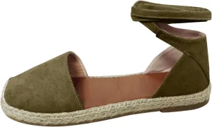 Ladies Flat Sandals Linen Vintage Cover Heel Falt Espadrille Straw Solid Closed toe Covered toe Beach Sandals