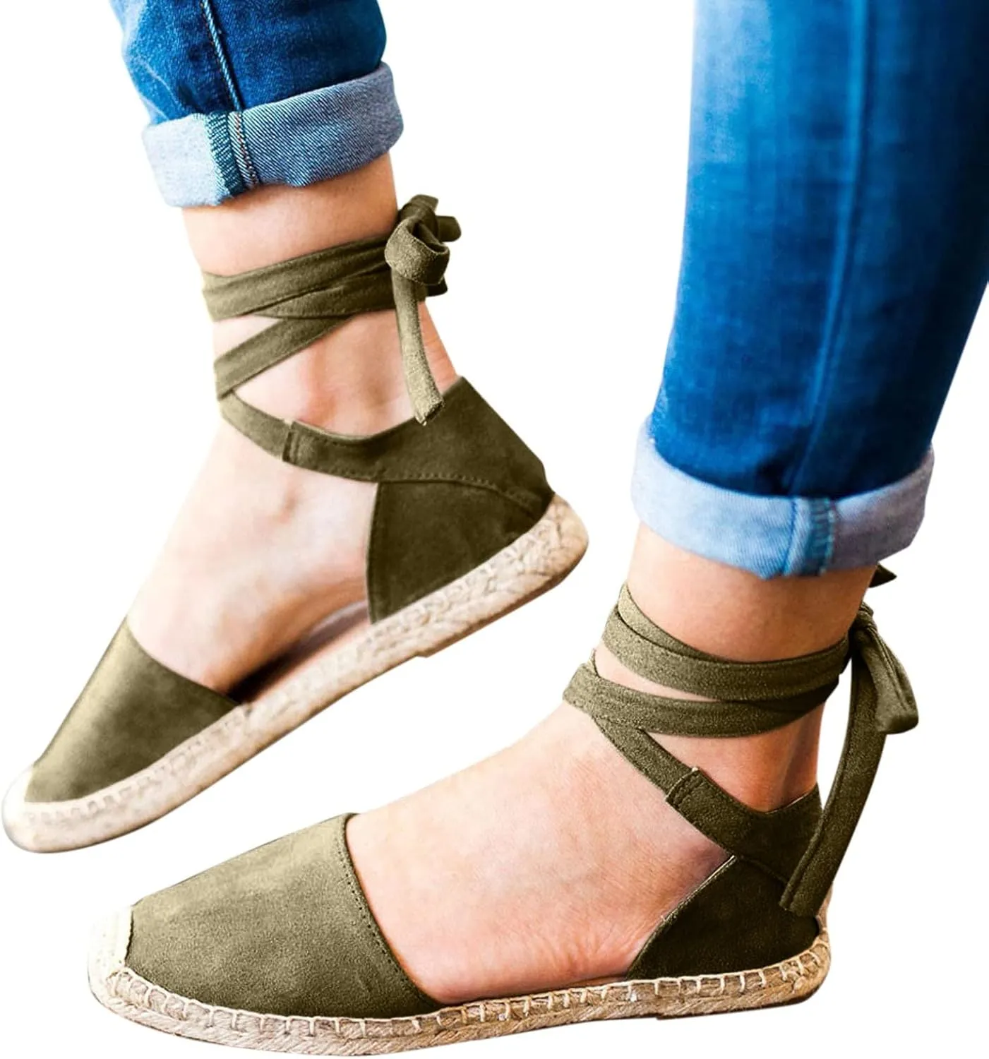 Ladies Flat Sandals Linen Vintage Cover Heel Falt Espadrille Straw Solid Closed toe Covered toe Beach Sandals