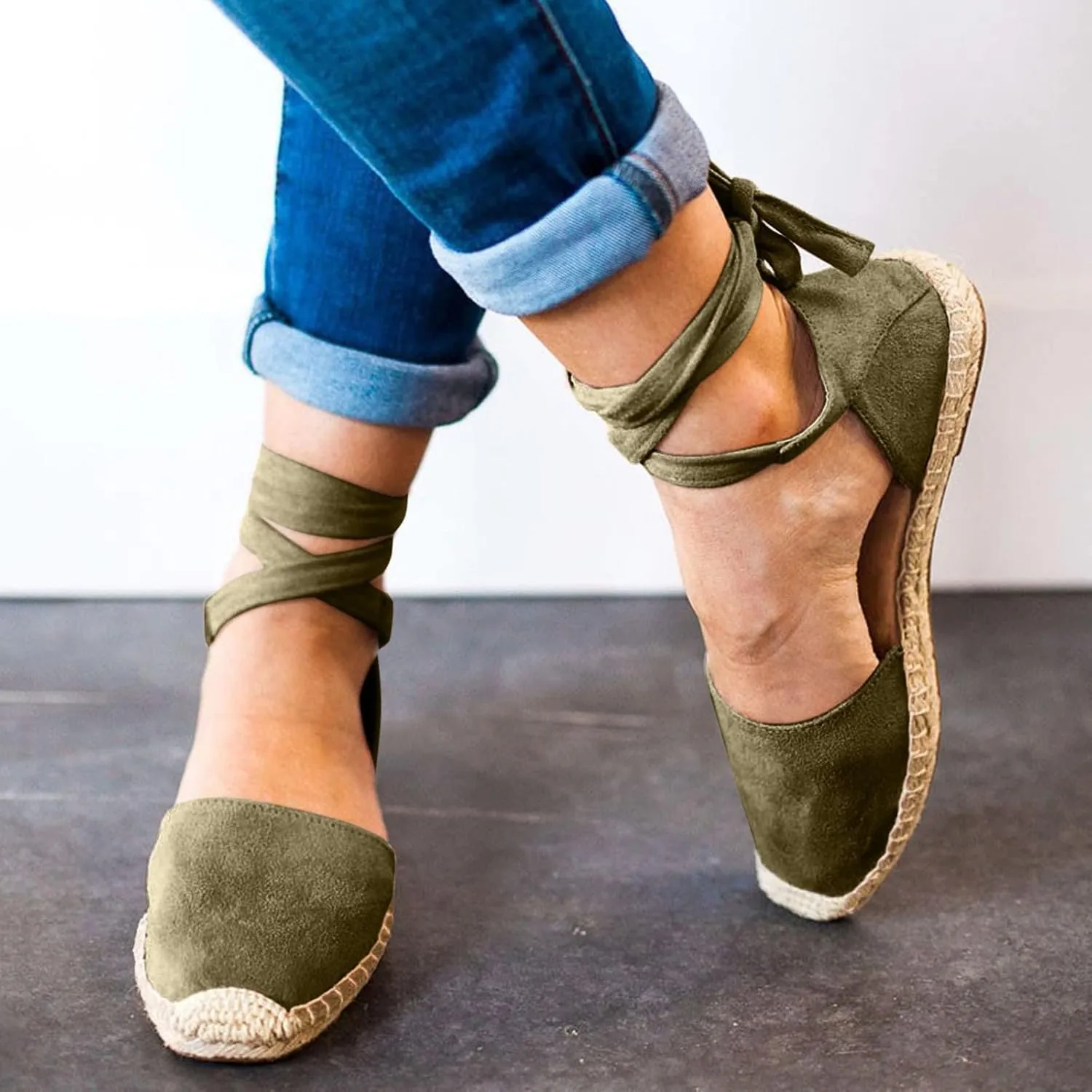 Ladies Flat Sandals Linen Vintage Cover Heel Falt Espadrille Straw Solid Closed toe Covered toe Beach Sandals