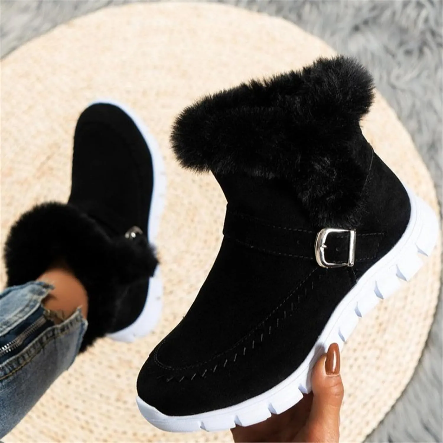 Ladmiple Booties For Women 2024 Casual Slip-on Warm Loafers Shoes Fur-Lined Comfortable Lightweight Winter Snow Ankle Boots