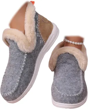 Ladmiple Booties For Women 2024 Warm Fur Lined Winter Snow Ankle Boots Outdoor Short Booties Fashion Slip On Loafers Shoes