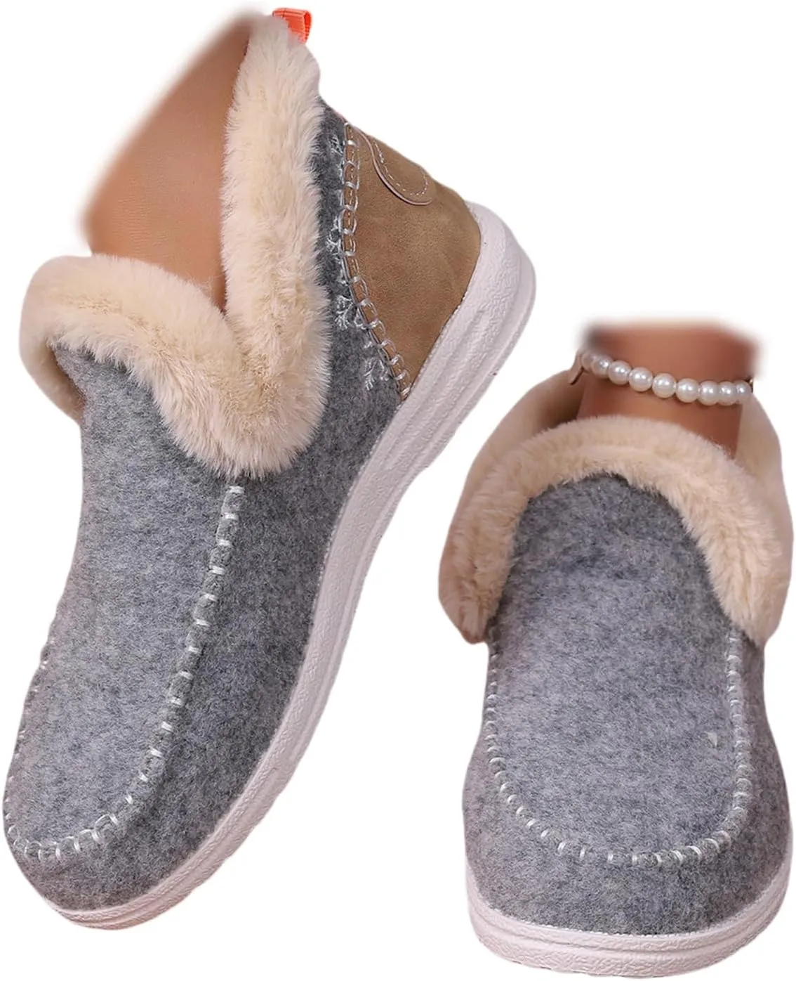 Ladmiple Booties For Women 2024 Warm Fur Lined Winter Snow Ankle Boots Outdoor Short Booties Fashion Slip On Loafers Shoes