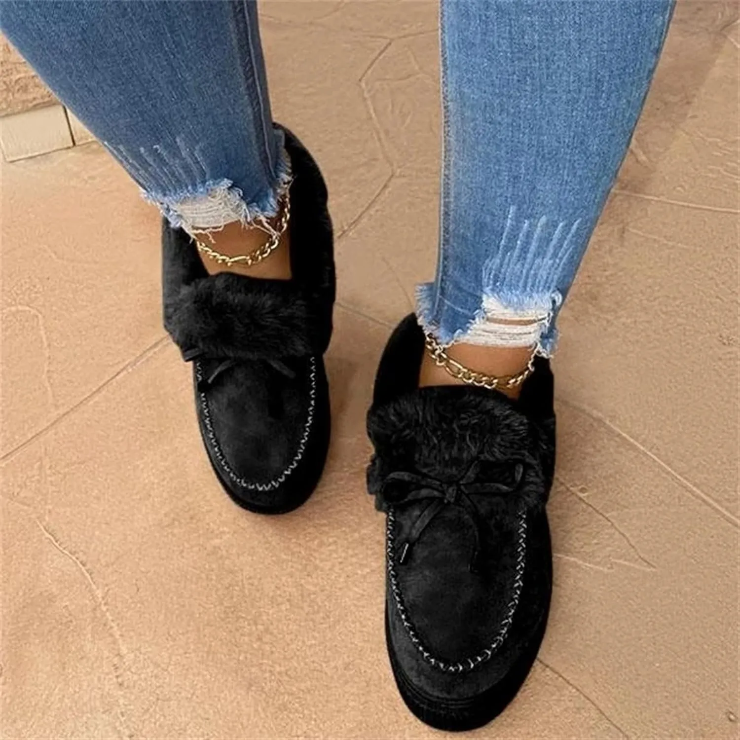 Ladmiple Boots For Women Ankle Booties Winter Snow Boots with Fur Lined Warm Slip On Comfortable Outdoor Walking Shoes