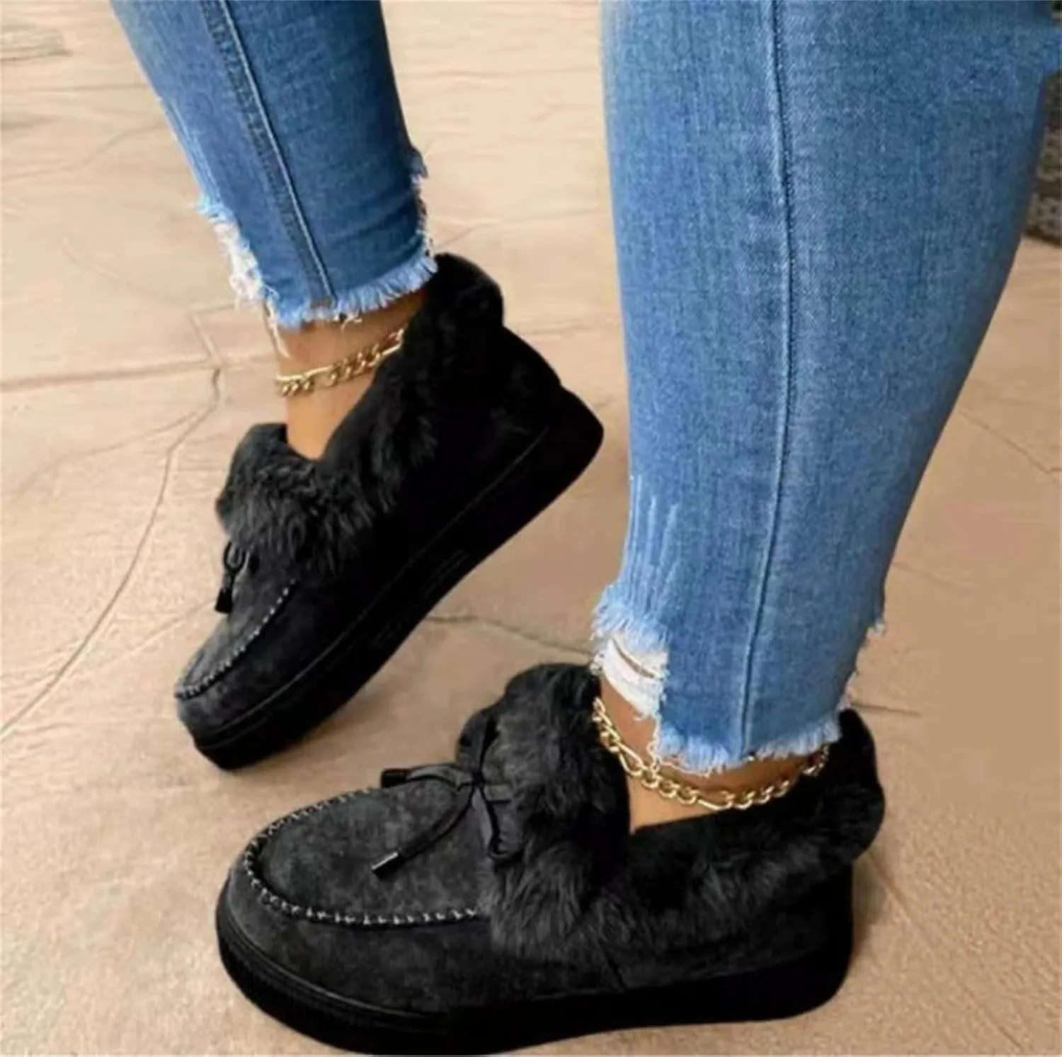 Ladmiple Boots For Women Ankle Booties Winter Snow Boots with Fur Lined Warm Slip On Comfortable Outdoor Walking Shoes