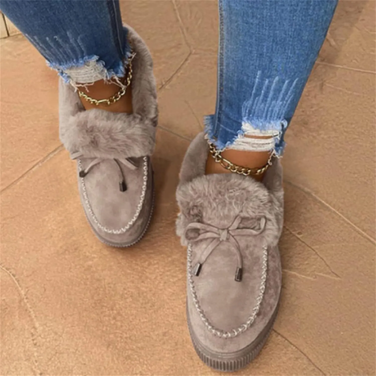 Ladmiple Boots for Women Ankle Booties with Fur Snow Boots Warm Comfortable Slip On Outdoor Walking Winter Shoes for Women