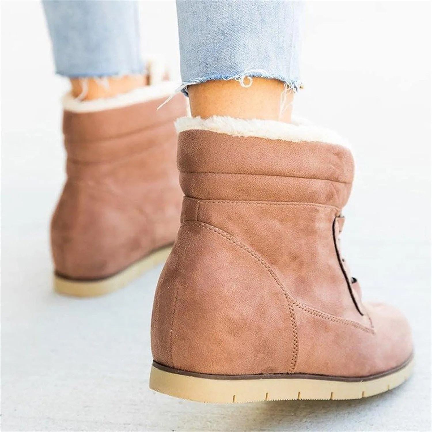 Ladmiple Snow Boots For Women 2023 Trendy Winter Shoes with Fur Lined Warm Slip On Ankle Booties Outdoor Walking Shoes