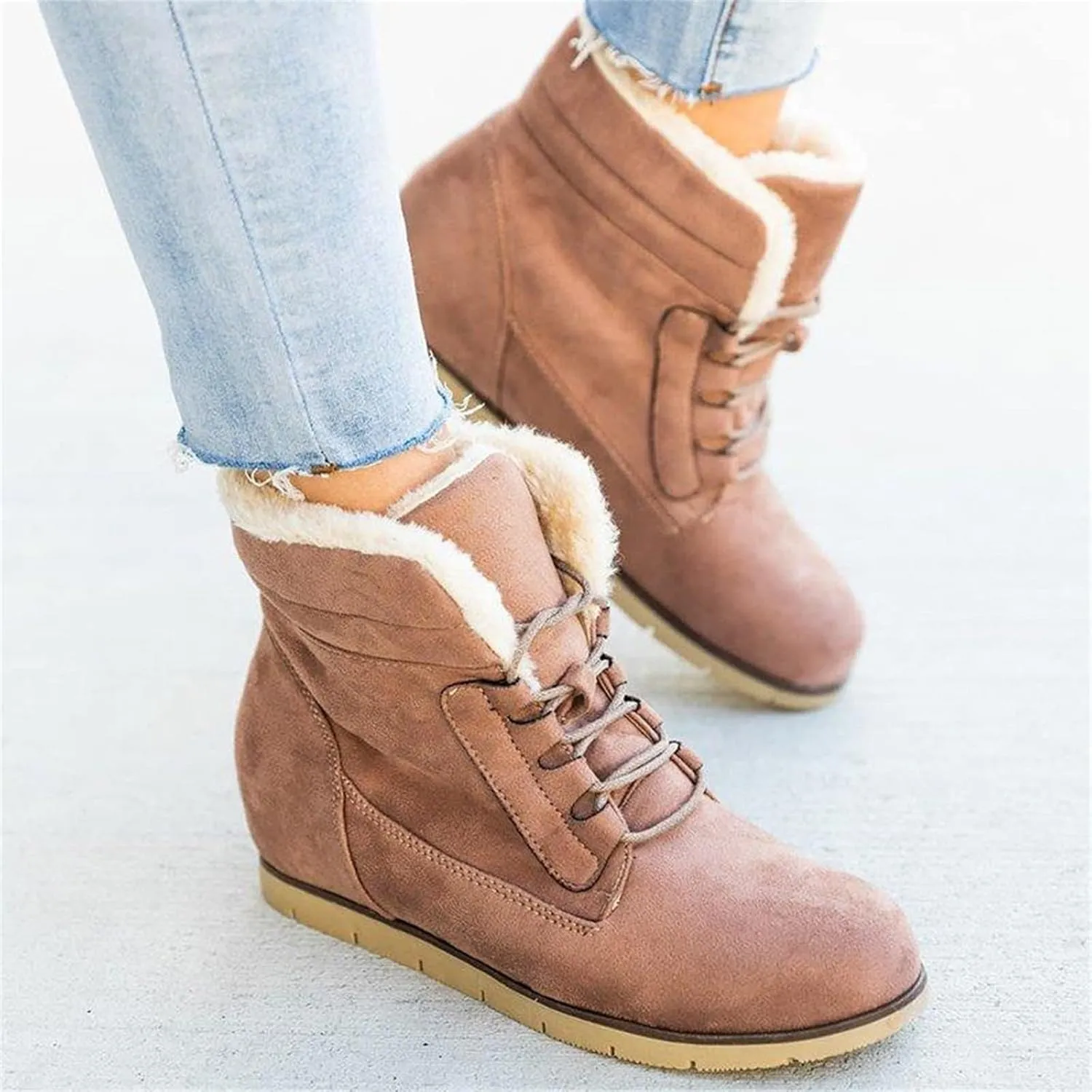 Ladmiple Snow Boots For Women 2023 Trendy Winter Shoes with Fur Lined Warm Slip On Ankle Booties Outdoor Walking Shoes