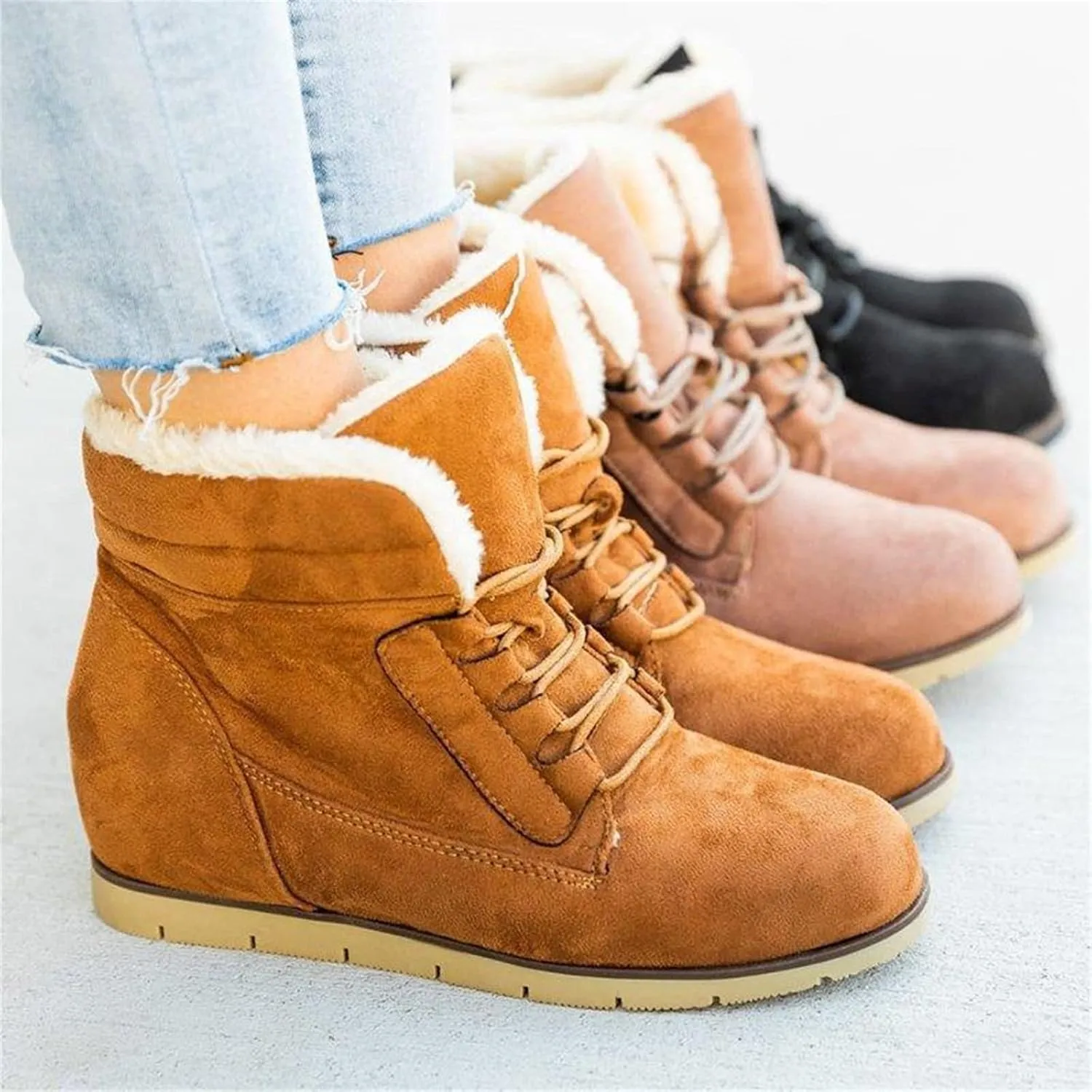 Ladmiple Snow Boots For Women 2023 Trendy Winter Shoes with Fur Lined Warm Slip On Ankle Booties Outdoor Walking Shoes