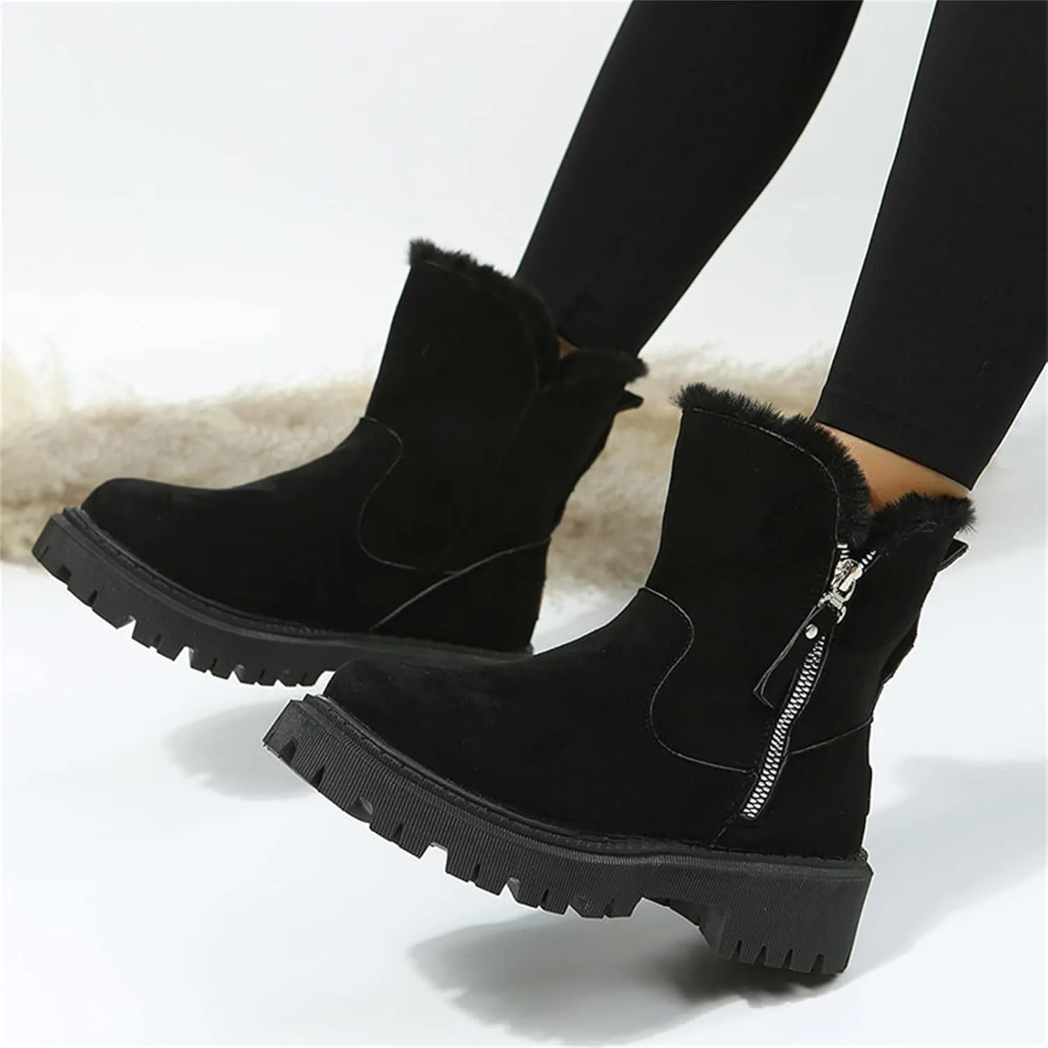 Ladmiple Snow Boots For Women Cute High Top Winter Boots Classic Faux Fur Lined Slip On Ankle Booties Mid Calf Warm Shoes