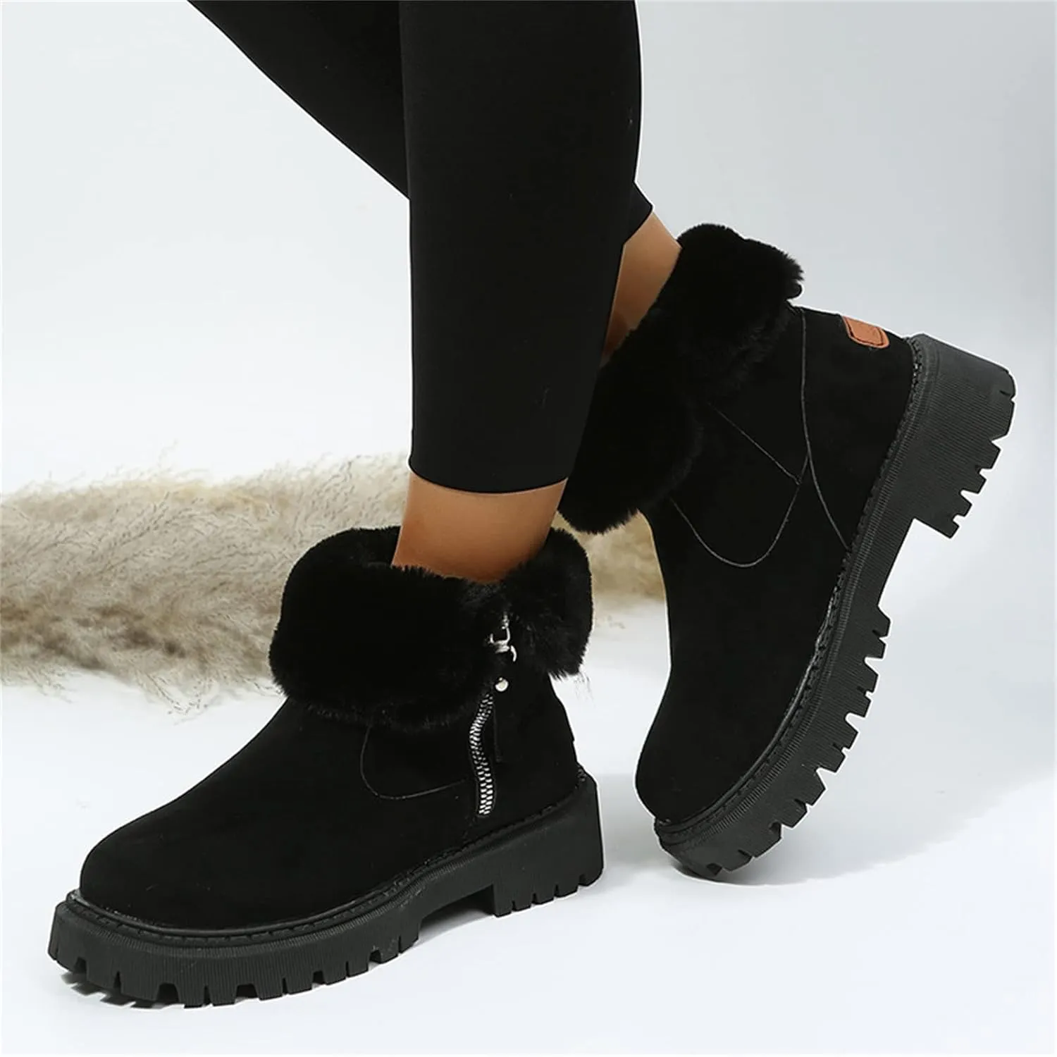 Ladmiple Snow Boots For Women Cute High Top Winter Boots Classic Faux Fur Lined Slip On Ankle Booties Mid Calf Warm Shoes