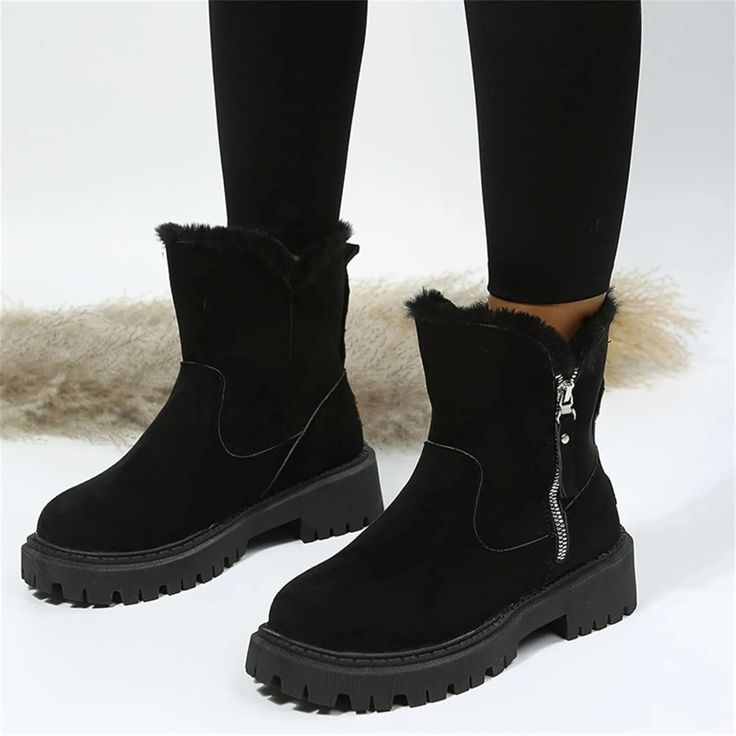 Ladmiple Snow Boots For Women Cute High Top Winter Boots Classic Faux Fur Lined Slip On Ankle Booties Mid Calf Warm Shoes