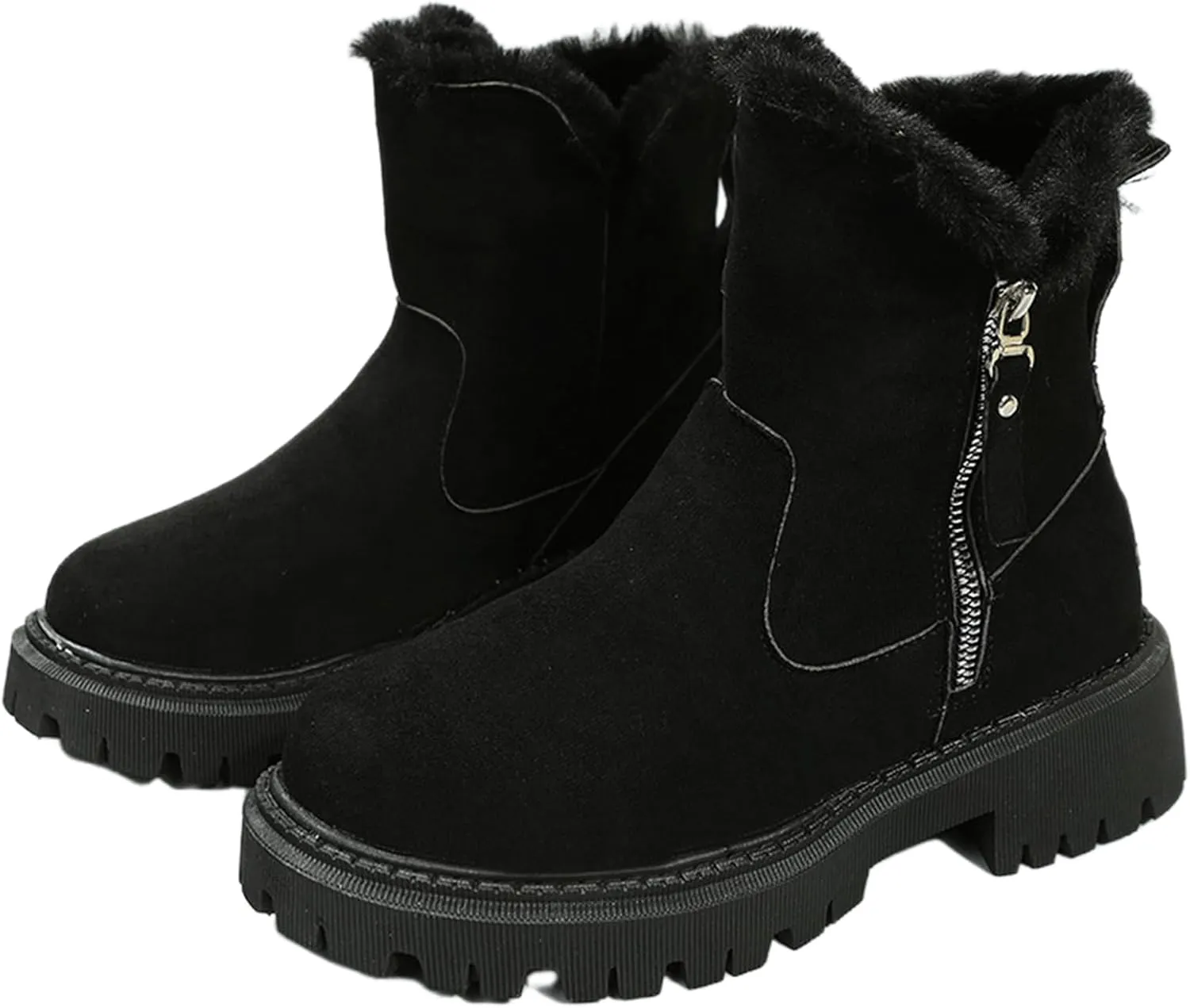 Ladmiple Snow Boots For Women Cute High Top Winter Boots Classic Faux Fur Lined Slip On Ankle Booties Mid Calf Warm Shoes