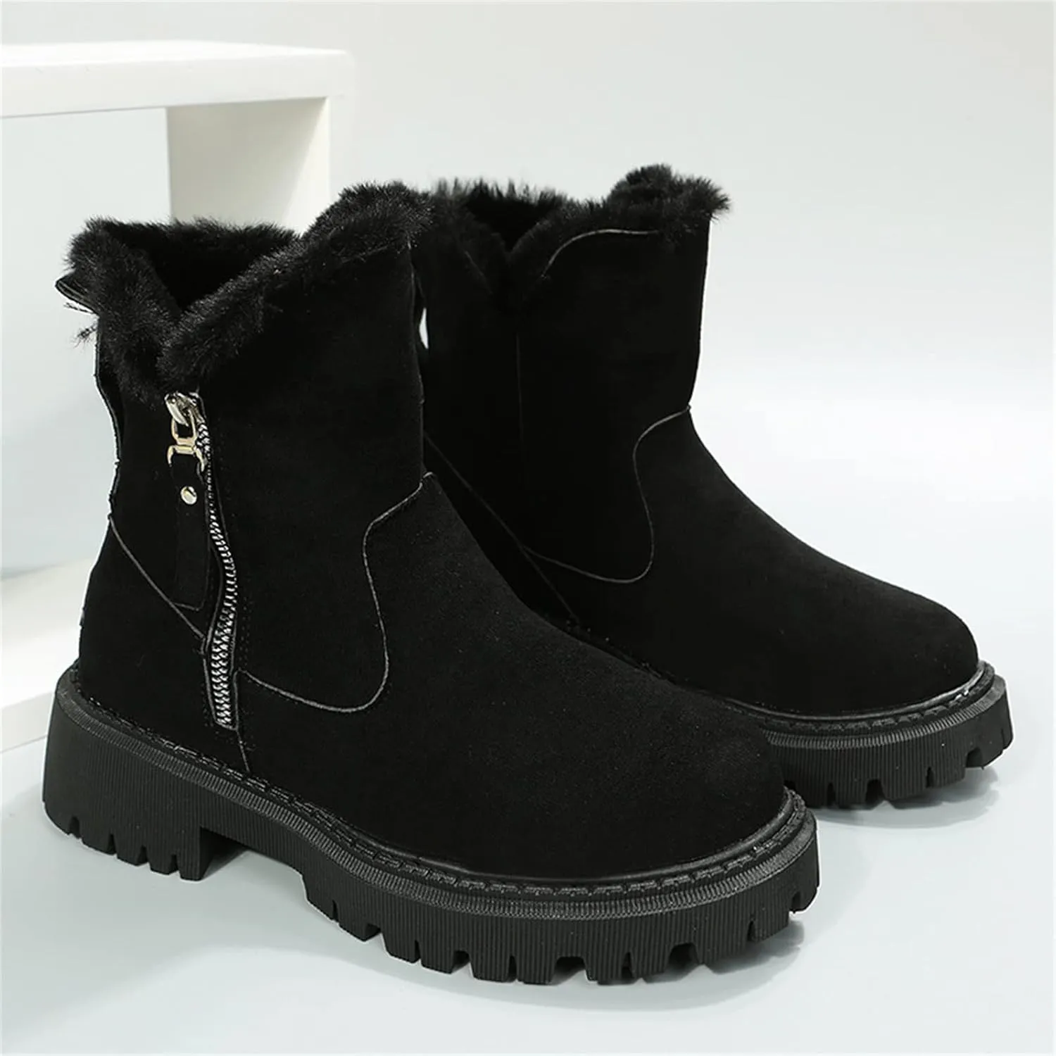 Ladmiple Snow Boots For Women Cute High Top Winter Boots Classic Faux Fur Lined Slip On Ankle Booties Mid Calf Warm Shoes