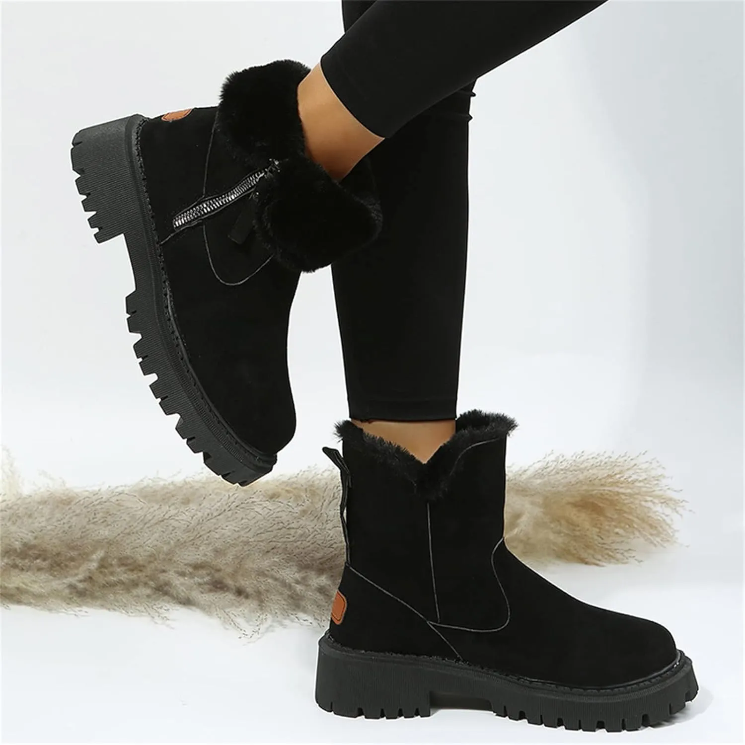 Ladmiple Snow Boots For Women Cute High Top Winter Boots Classic Faux Fur Lined Slip On Ankle Booties Mid Calf Warm Shoes