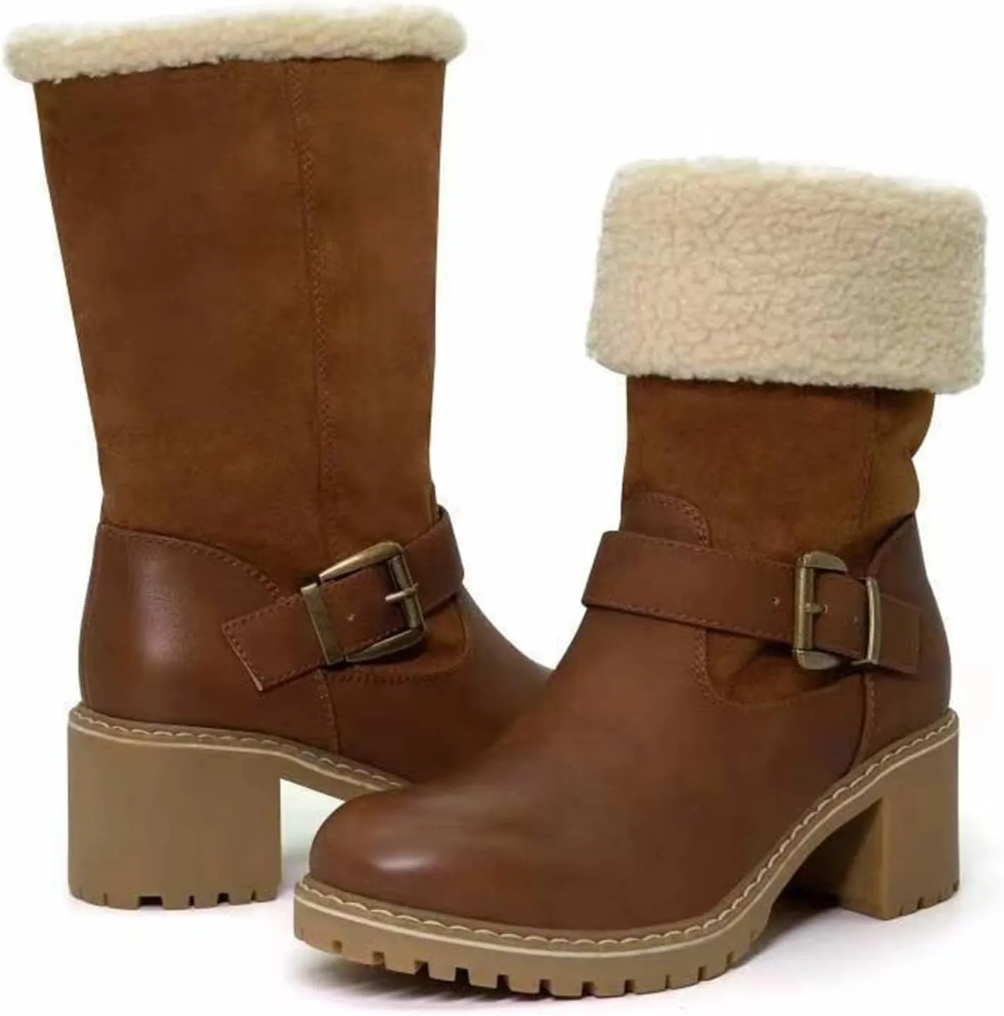 Ladmiple Snow Boots For Women Cute Tall Mid Calf Slip On Winter Boots Warm Ankle Booties Fashion Fur Lined Walking Shoes