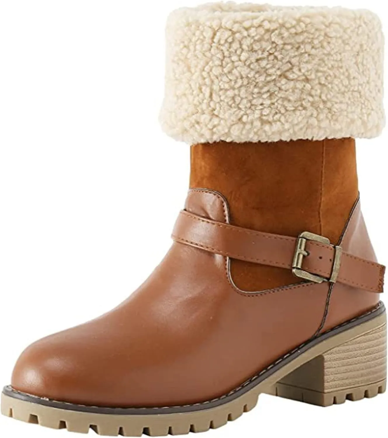 Ladmiple Snow Boots For Women Cute Tall Mid Calf Slip On Winter Boots Warm Ankle Booties Fashion Fur Lined Walking Shoes