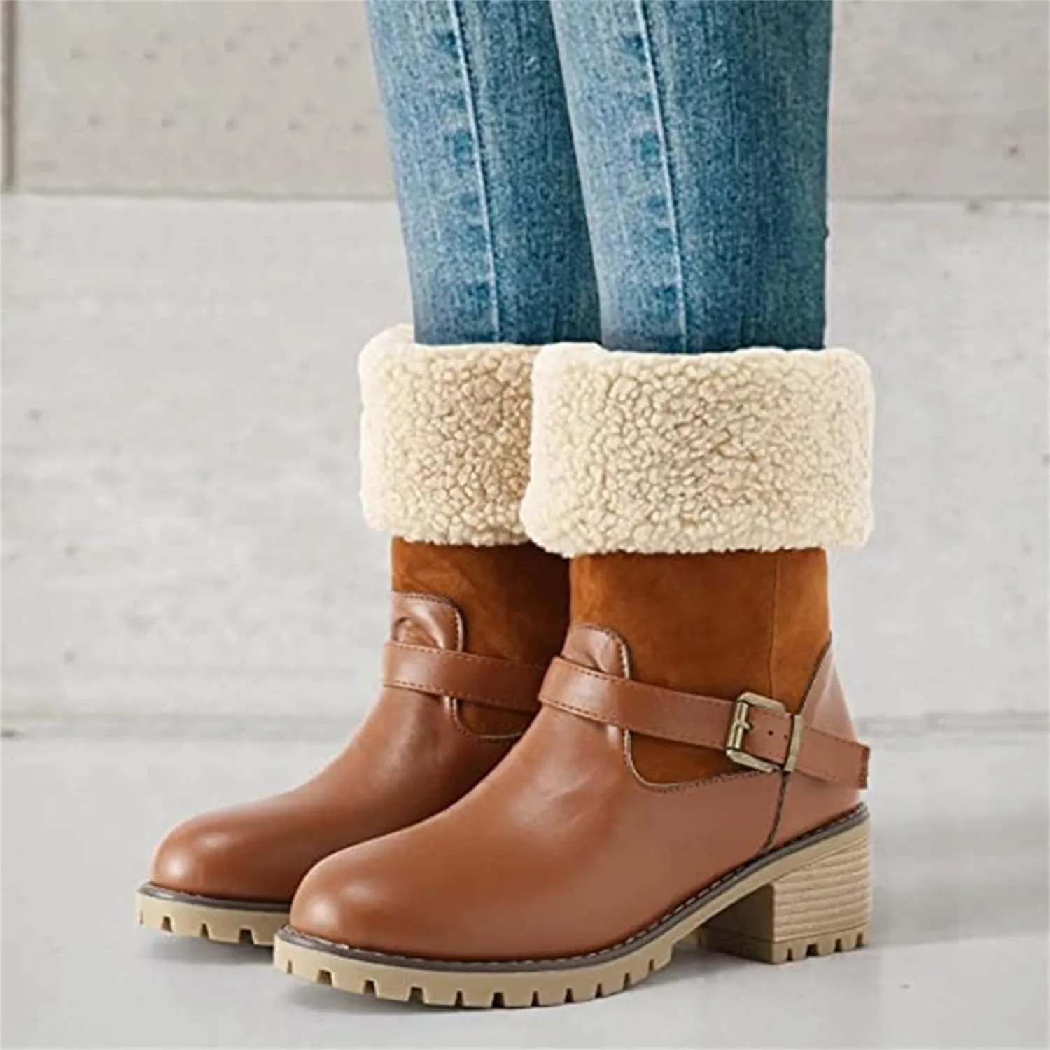 Ladmiple Snow Boots For Women Cute Tall Mid Calf Slip On Winter Boots Warm Ankle Booties Fashion Fur Lined Walking Shoes