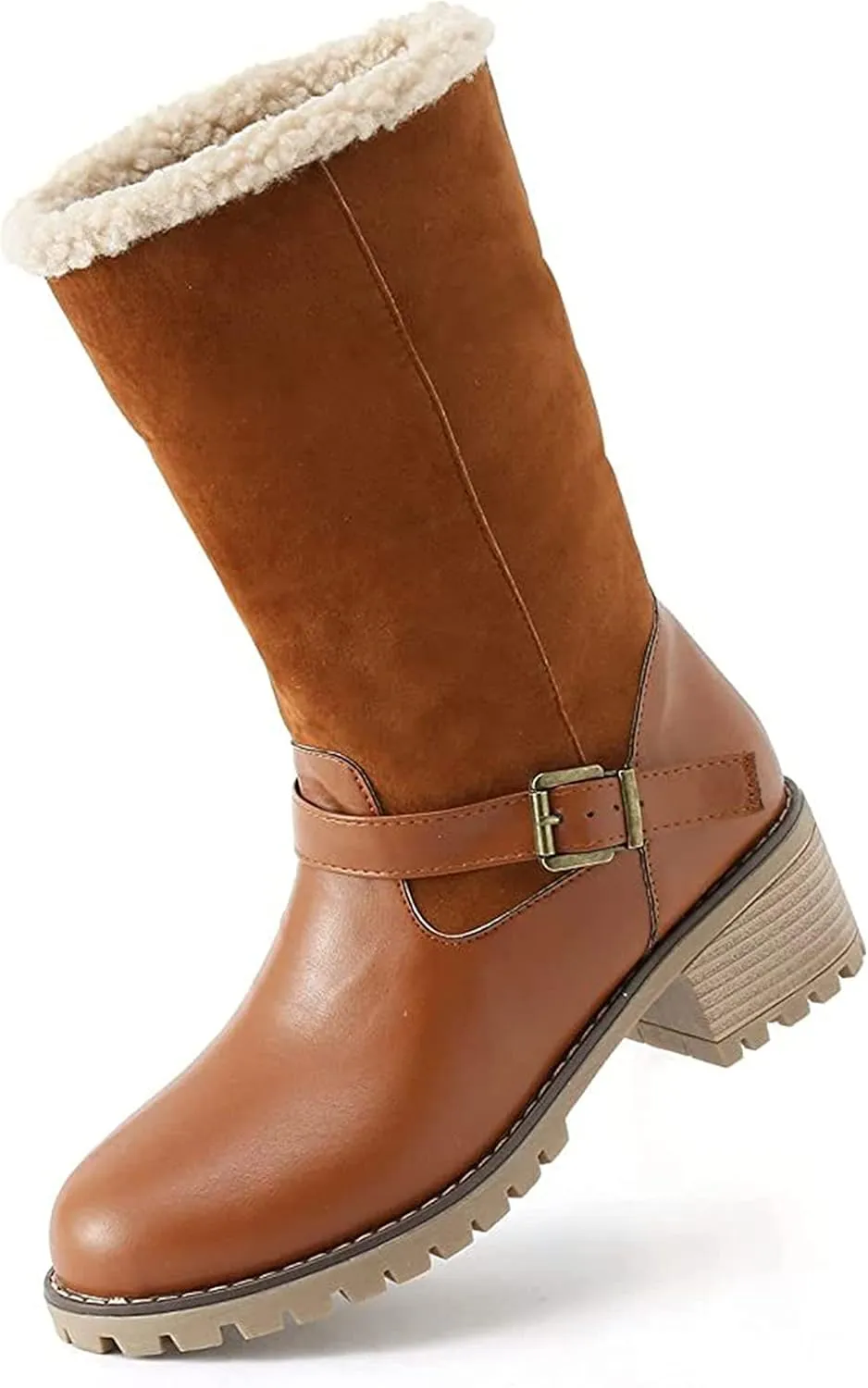 Ladmiple Snow Boots For Women Cute Tall Mid Calf Slip On Winter Boots Warm Ankle Booties Fashion Fur Lined Walking Shoes