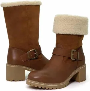 Ladmiple Snow Boots For Women Cute Tall Mid Calf Slip On Winter Boots Warm Ankle Booties Fashion Fur Lined Walking Shoes