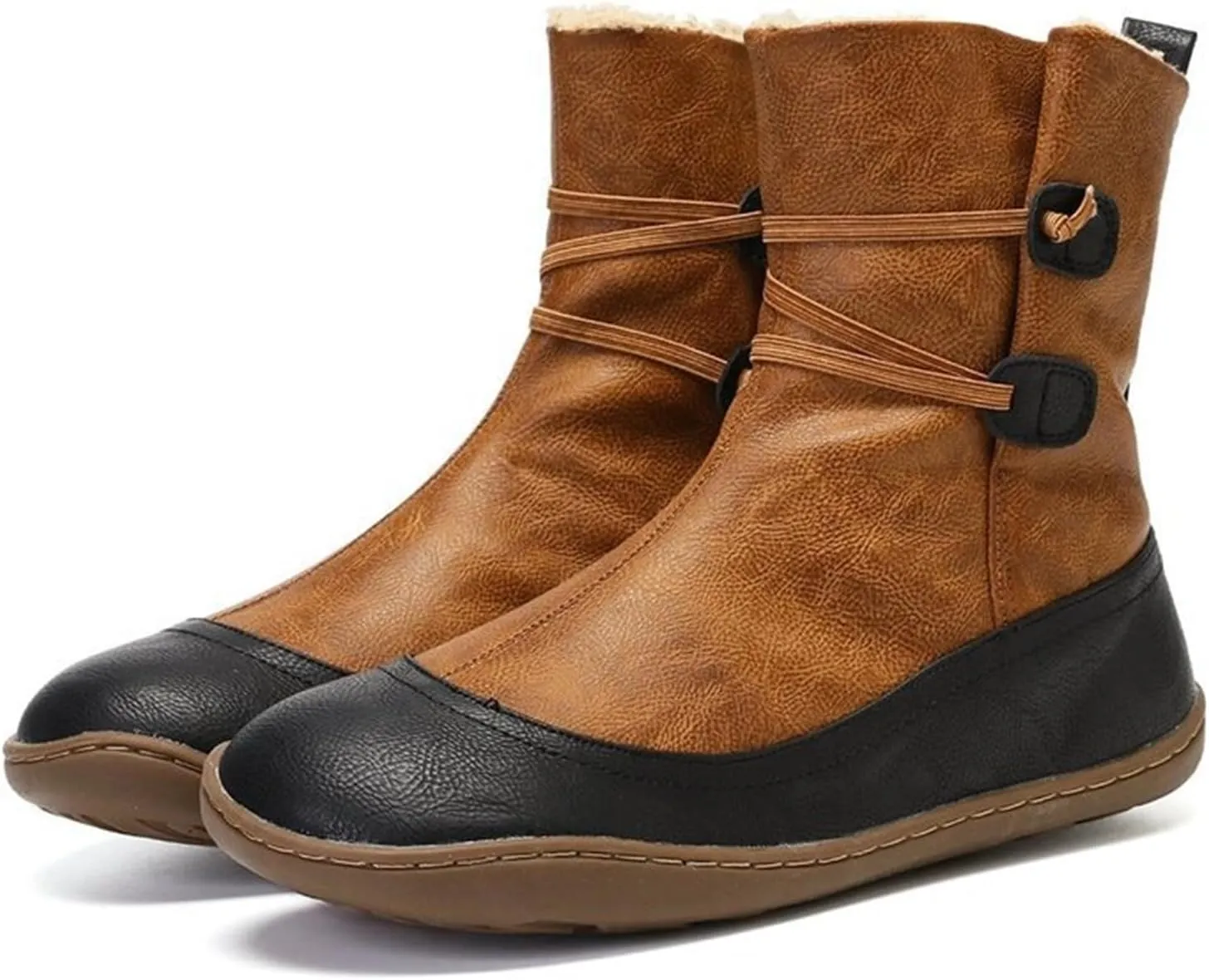 Ladmiple Snow Boots For Women Cute Tall Mid Calf Winter Boots Casual Slip-on Warm Loafers Faux Fur-Lined Ankle Booties