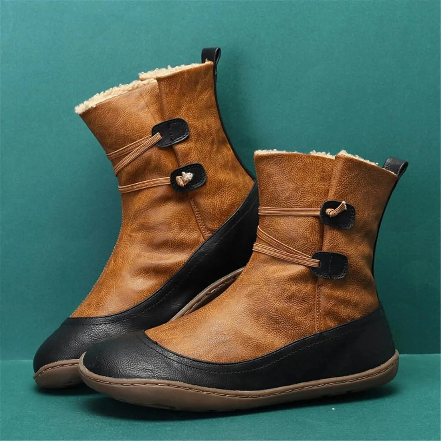 Ladmiple Snow Boots For Women Cute Tall Mid Calf Winter Boots Casual Slip-on Warm Loafers Faux Fur-Lined Ankle Booties