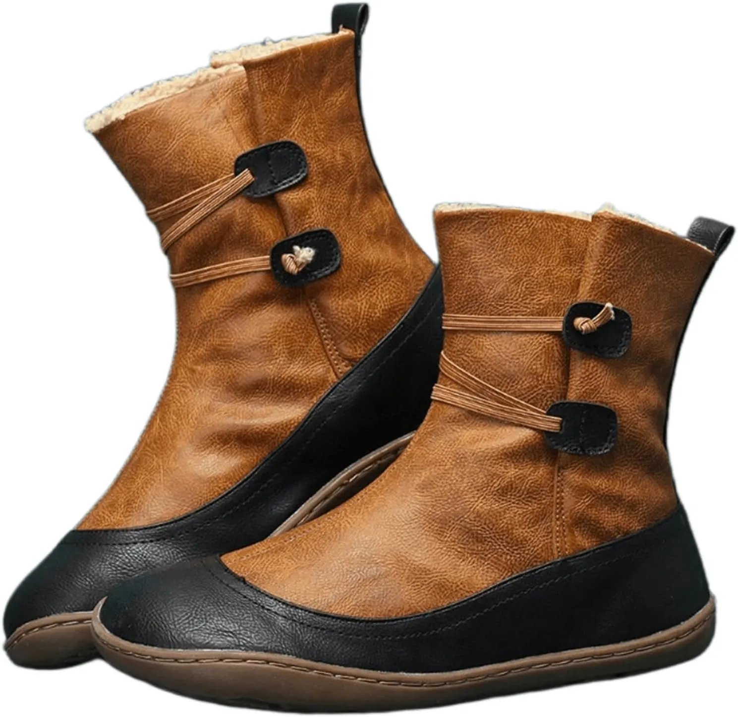 Ladmiple Snow Boots For Women Cute Tall Mid Calf Winter Boots Casual Slip-on Warm Loafers Faux Fur-Lined Ankle Booties