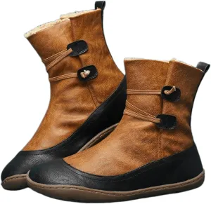 Ladmiple Snow Boots For Women Cute Tall Mid Calf Winter Boots Casual Slip-on Warm Loafers Faux Fur-Lined Ankle Booties