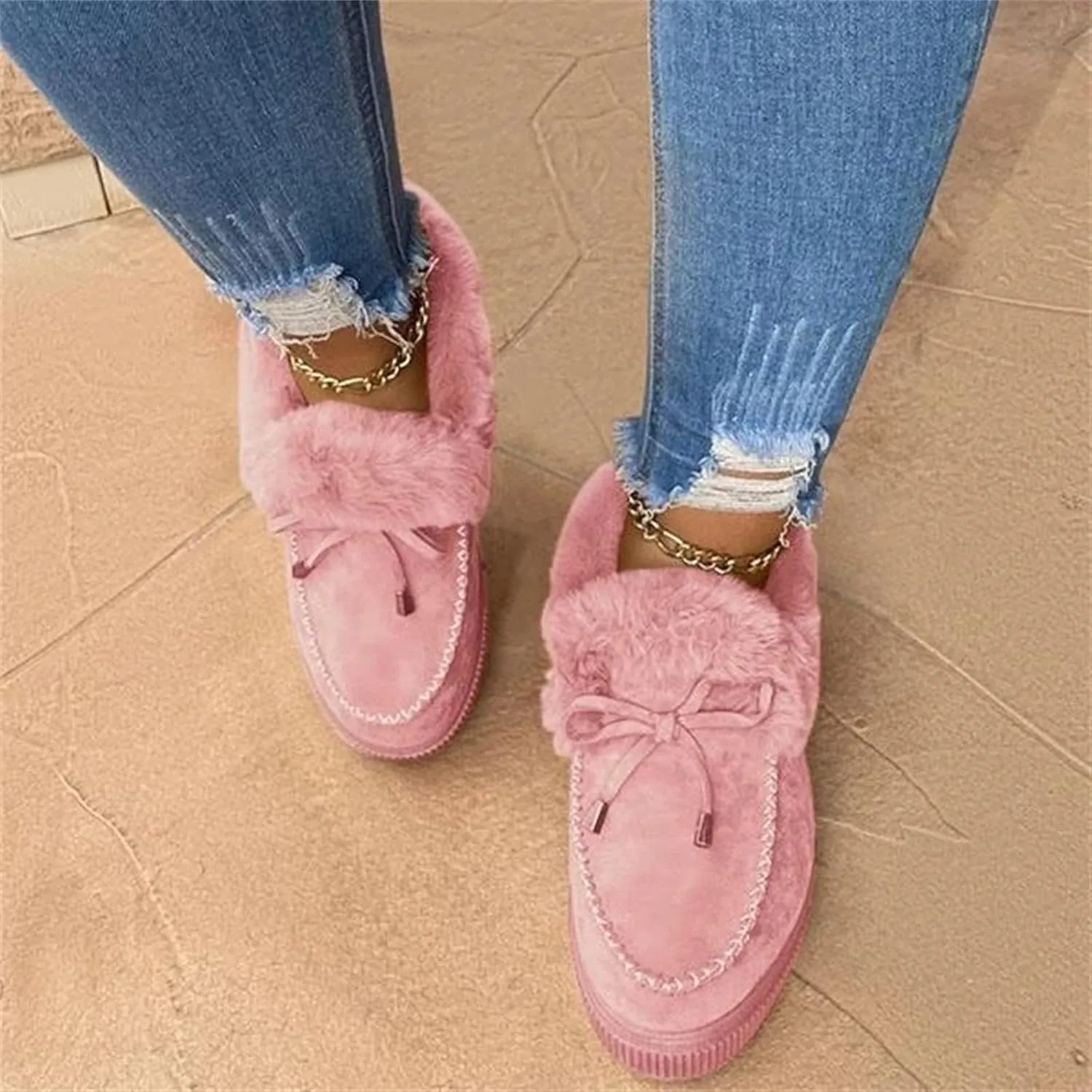 Ladmiple Winter Boots For Women 2024 Snow Warm Booties Fur Lined Outdoor Slip On Ankle Booties Comfortable Warm Shoes