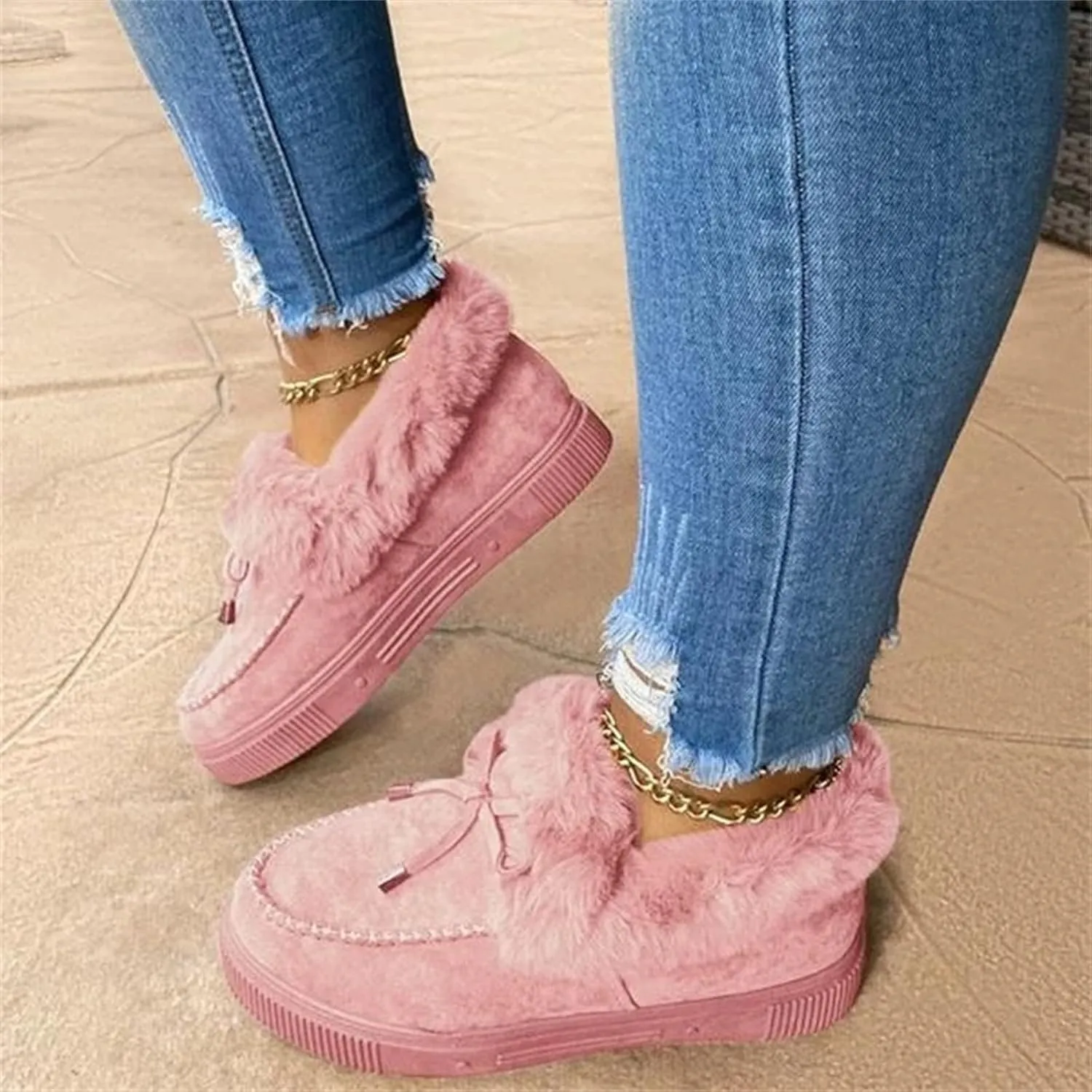 Ladmiple Winter Boots For Women Fashion Casual Slip-on Warm Loafers Shoes Faux Fur-Lined Comfortable Snow Ankle Booties