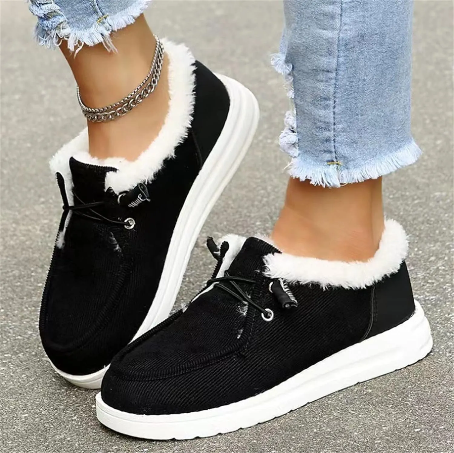 Lausiuoe Cute Winter Boots For Women Fashion Warm Snow Fuzzy Ankle Booties Silp On Comfortable Casual Fur Lined Loafers Shoes