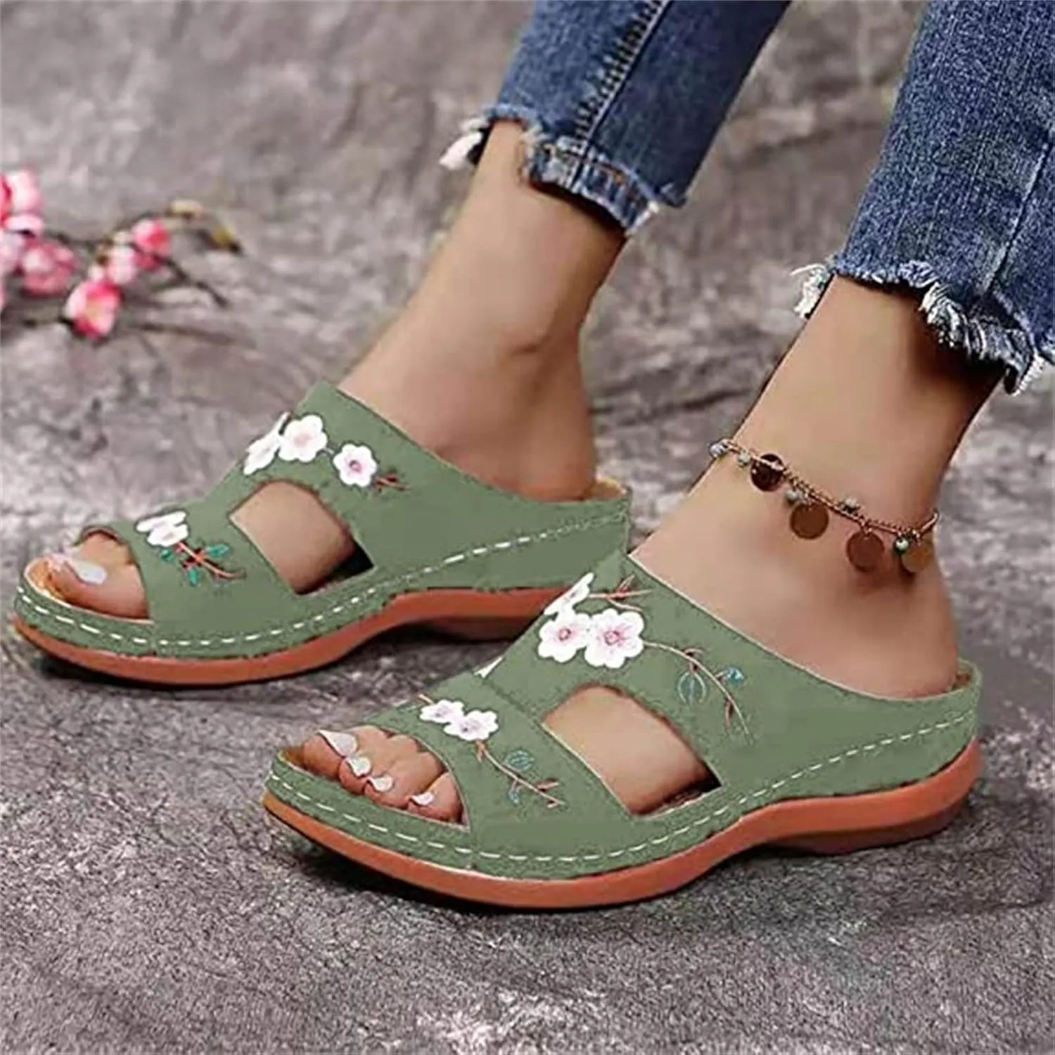Lausiuoe Dress Sandals For Women Orthotic Dressy Casual Summer Arch Support Comfortable Flat Slides Orthopedic Flip Flops